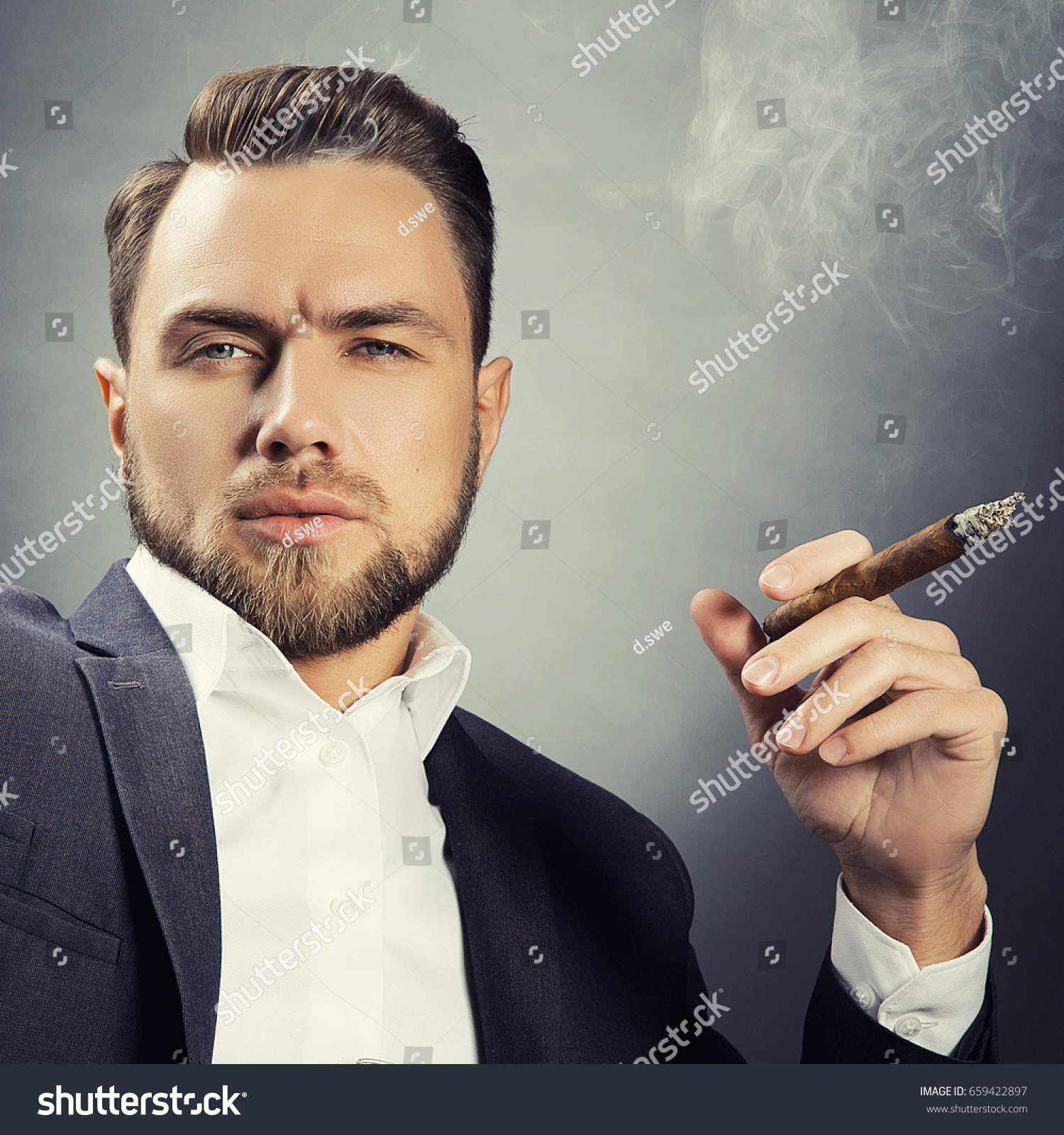 Handsome Young Man Suit Smoking Cigar Stock Photo 659422897 | Shutterstock