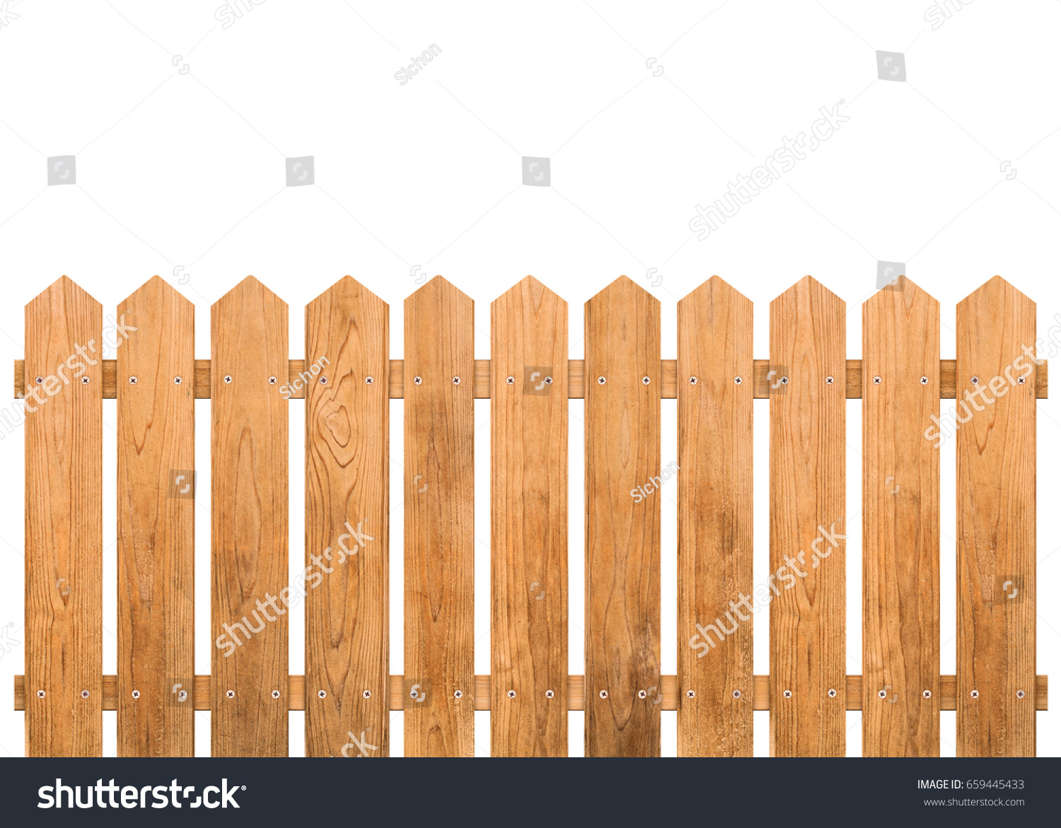 Brown Wooden Fence Isolated On White Stock Photo 659445433 Shutterstock   Stock Photo Brown Wooden Fence Isolated On White Background With Parallel Plank Old Object With Clipping Path 659445433 