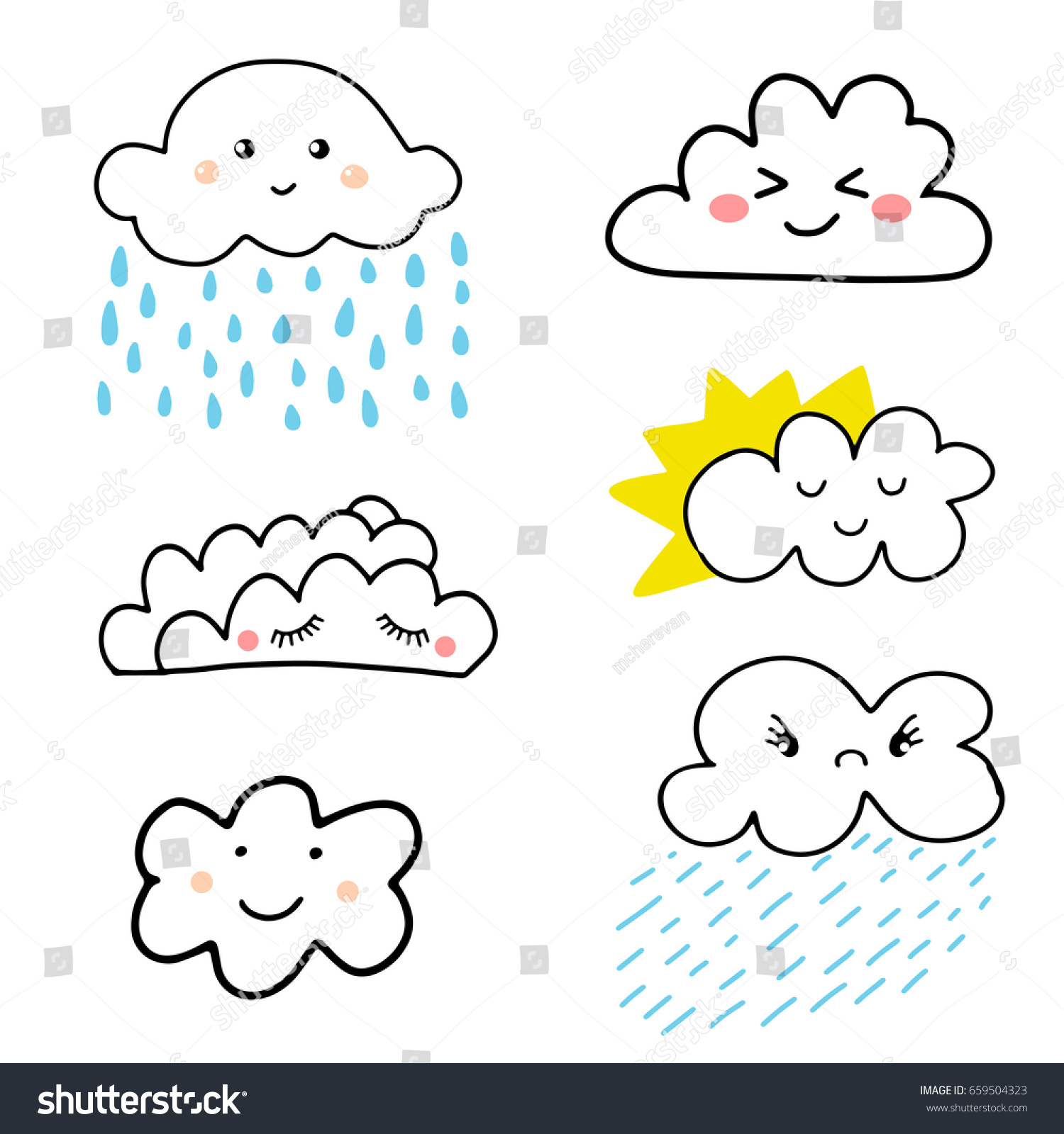 Cute Adorable Cartoon Weather Clouds Icon Stock Vector (Royalty Free ...