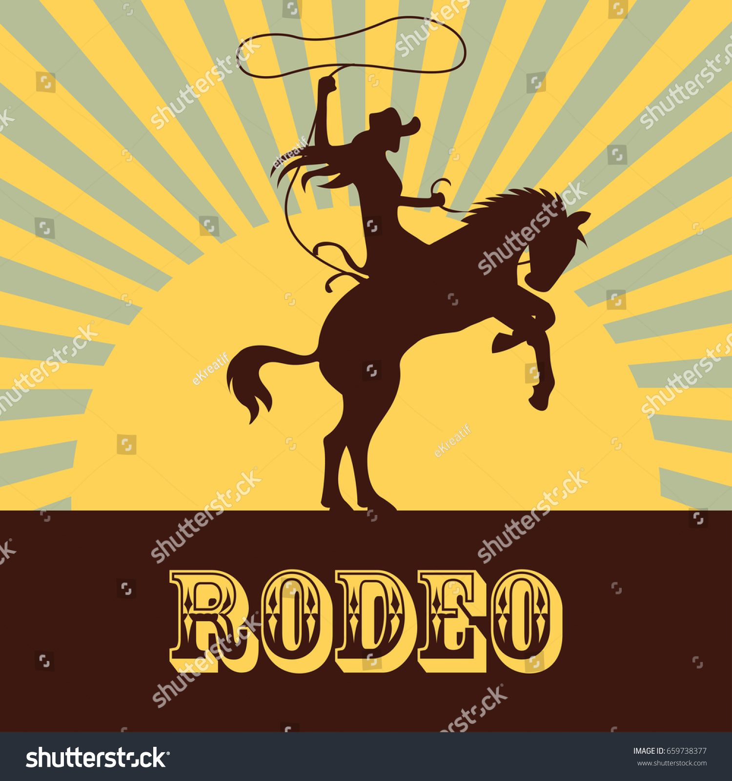 Rodeo Poster Cowgirl Silhouette Riding On Stock Vector (Royalty Free ...