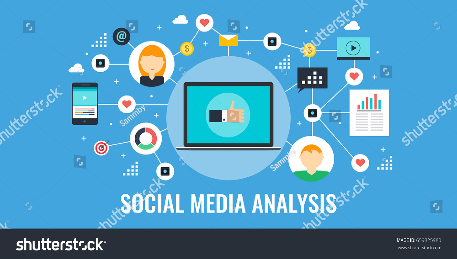 Social Media Analysis Social Networking Report Stock Vector (Royalty ...