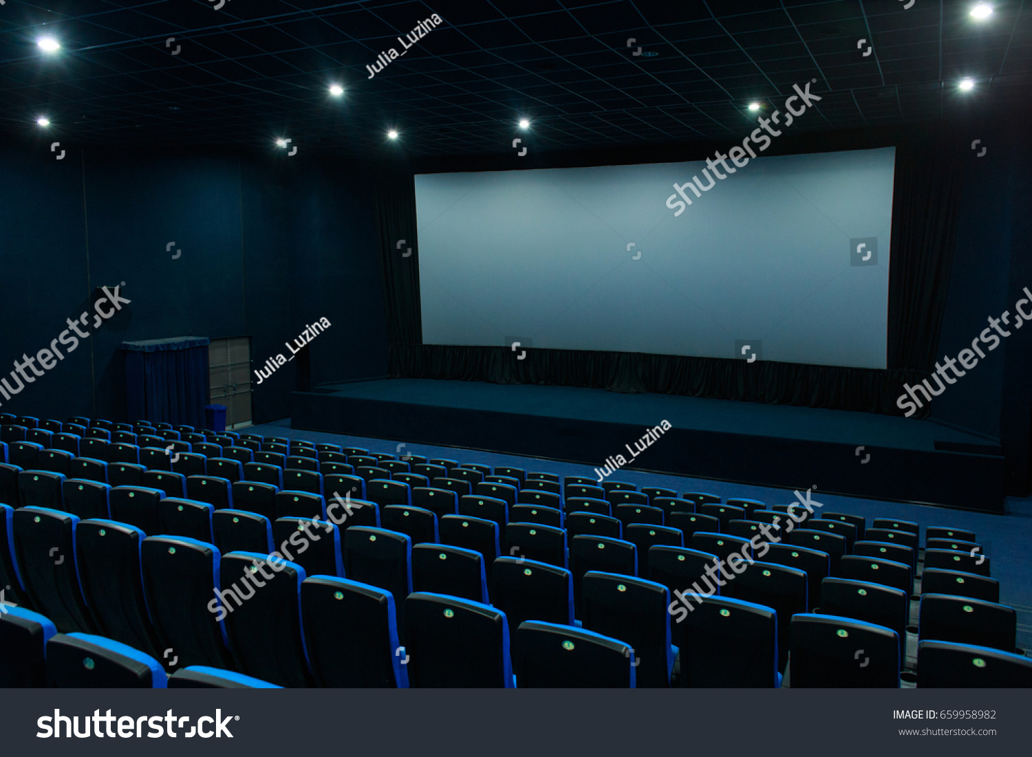 Empty Blue Cinema Hall White Screen Stock Photo 659958982 | Shutterstock