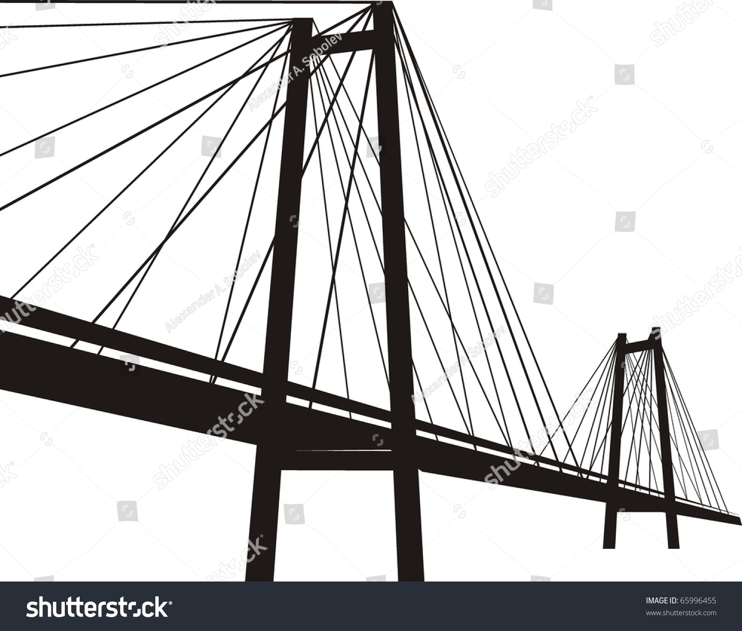 Vector Cablestayed Suspension Bridge Black Silhouette Stock Vector ...