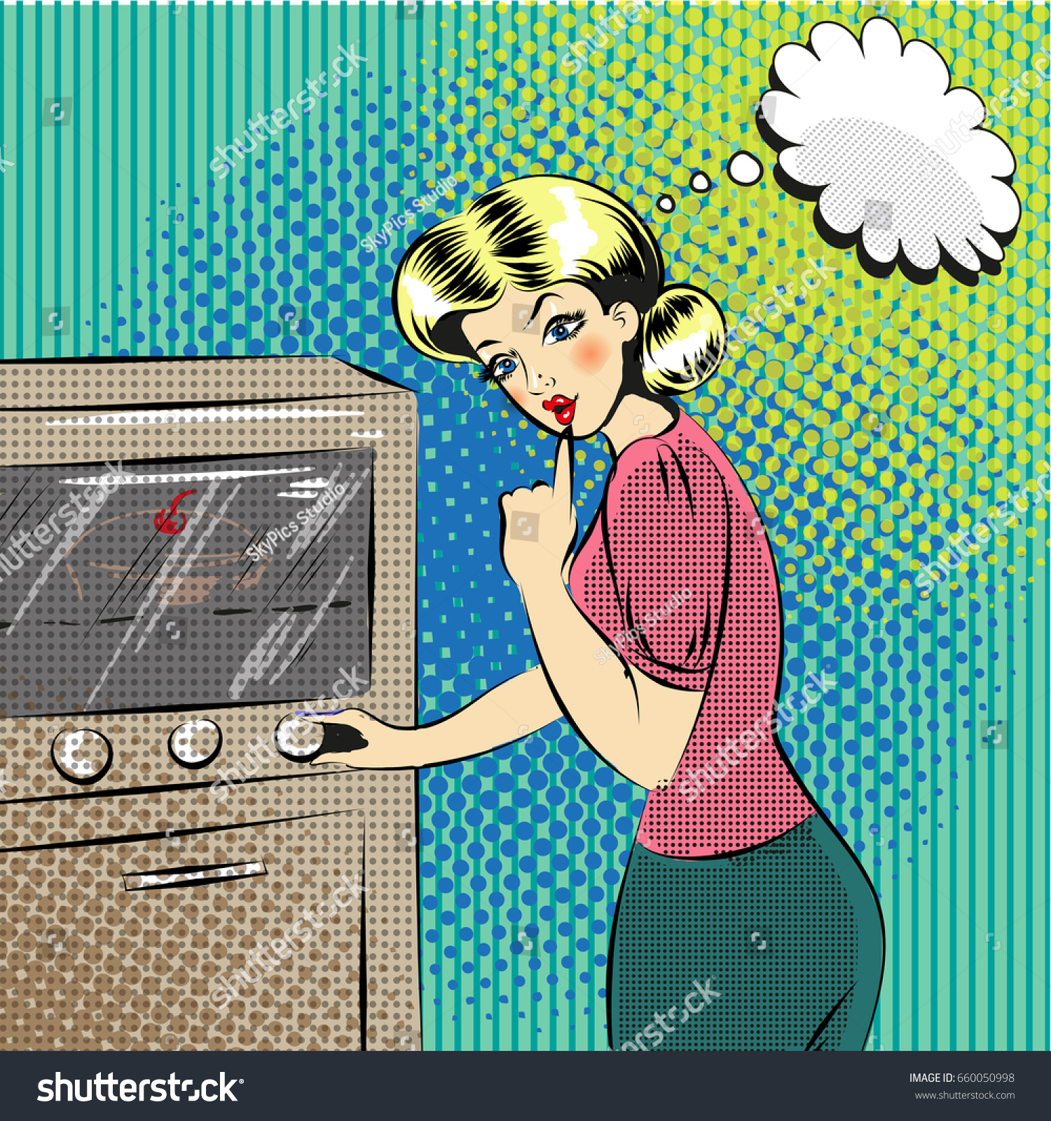 Vector Illustration Pretty Woman Cooking Kitchen Stock Vector Royalty Free 660050998