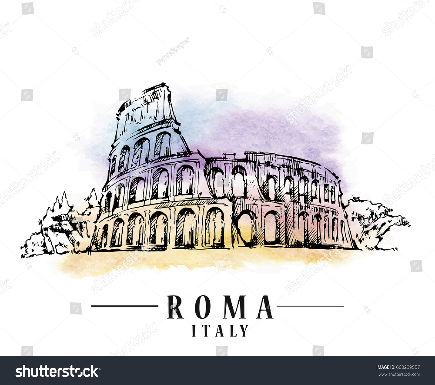 Roma Sketch On Watercolor Background Vector Arkivvektor (royaltyfri) 660239...