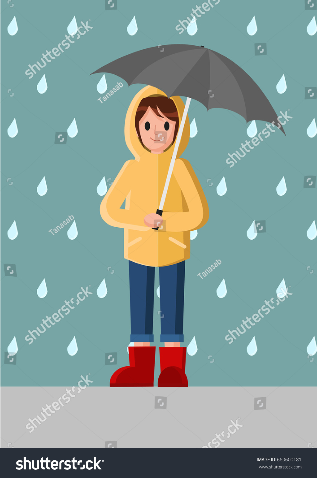 Girl Yellow Raincoat Woman Wears Raincoat Stock Vector (Royalty Free ...