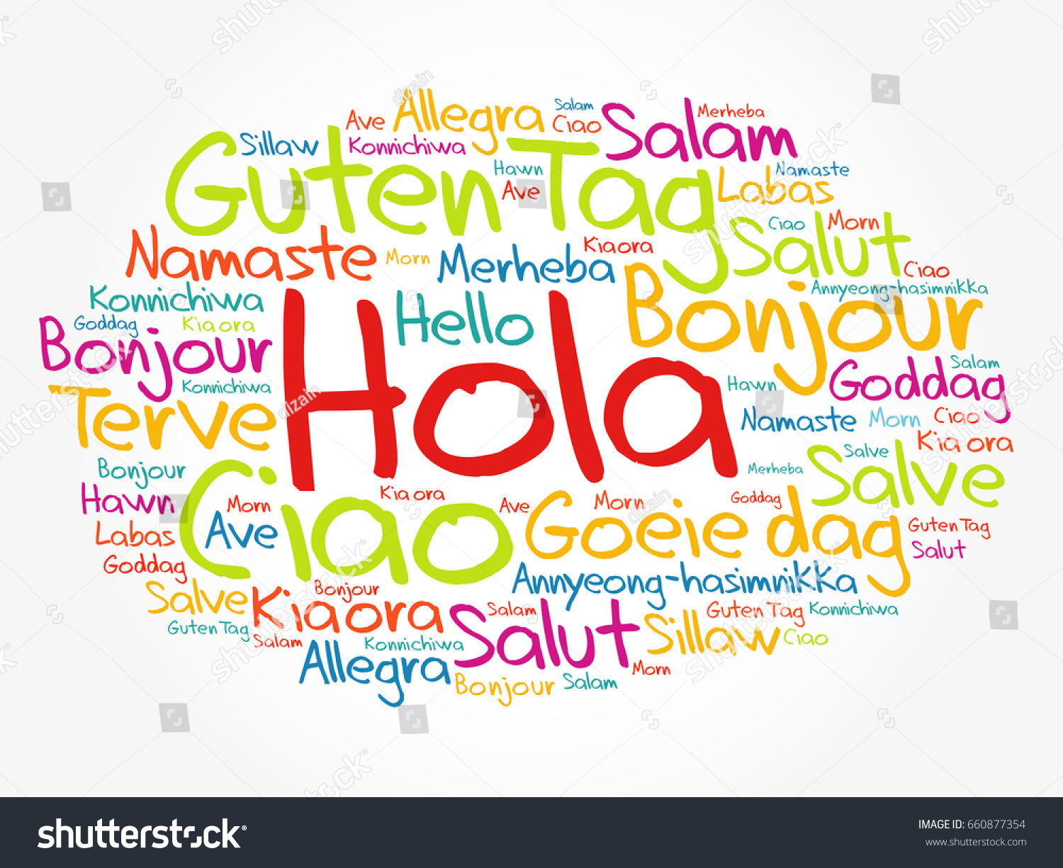 Hola Hello Greeting Spanish Word Cloud Stock Vector (Royalty Free ...