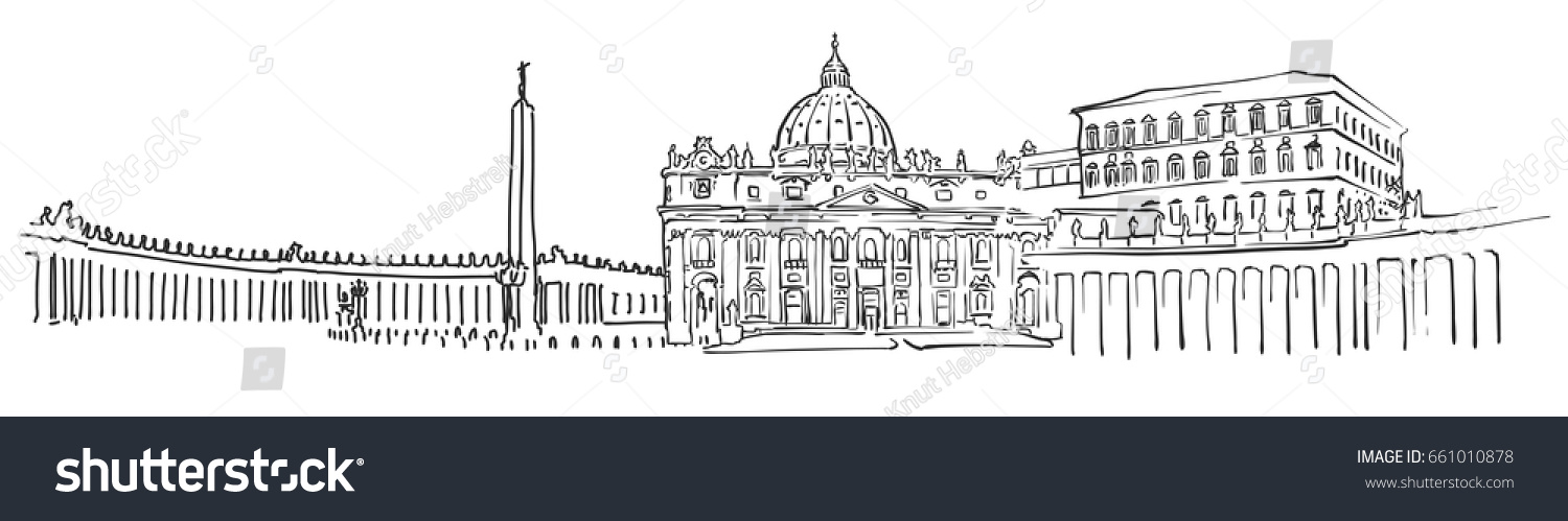 Vatican City Panorama Sketch Monochrome Urban Stock Vector (Royalty ...