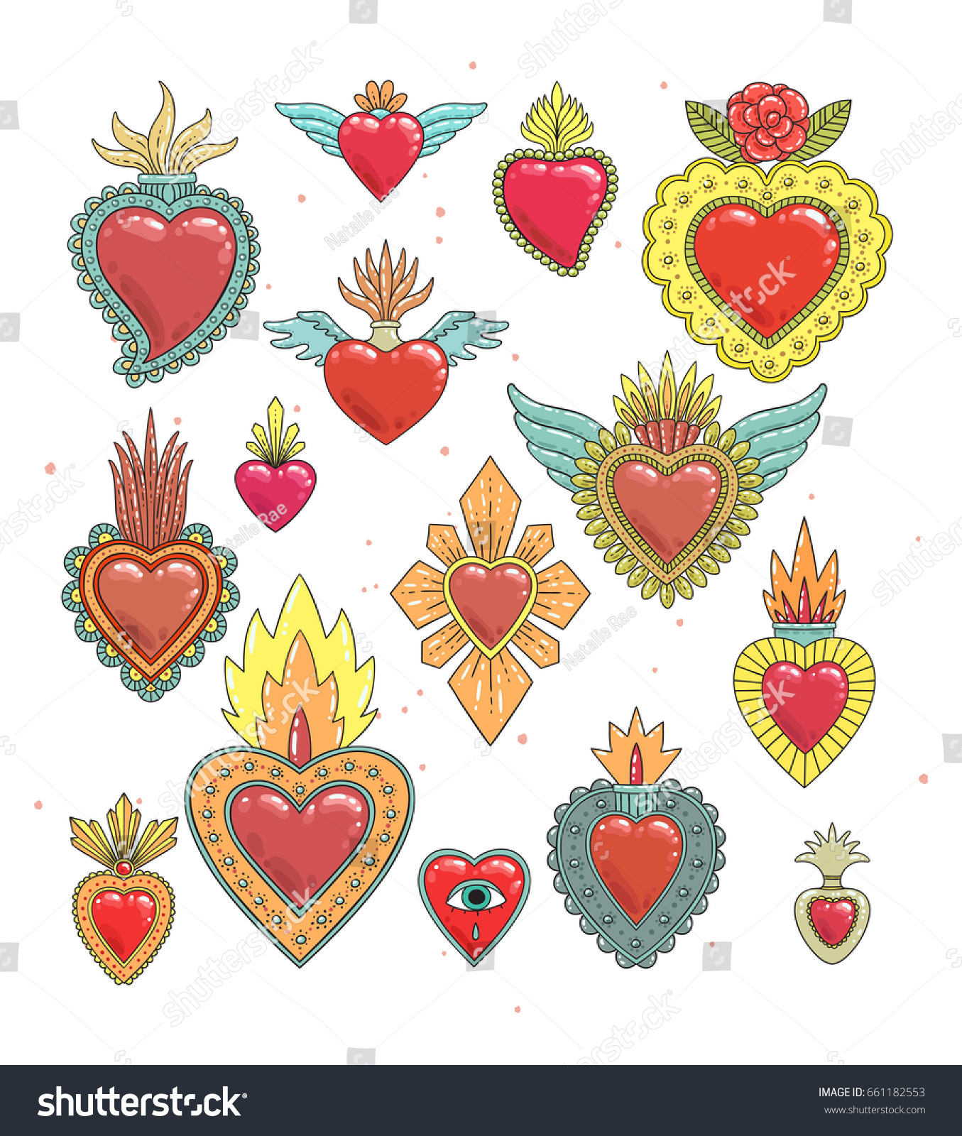 Sacred Mexican Heart Color Set Stock Vector (Royalty Free) 661182553 ...