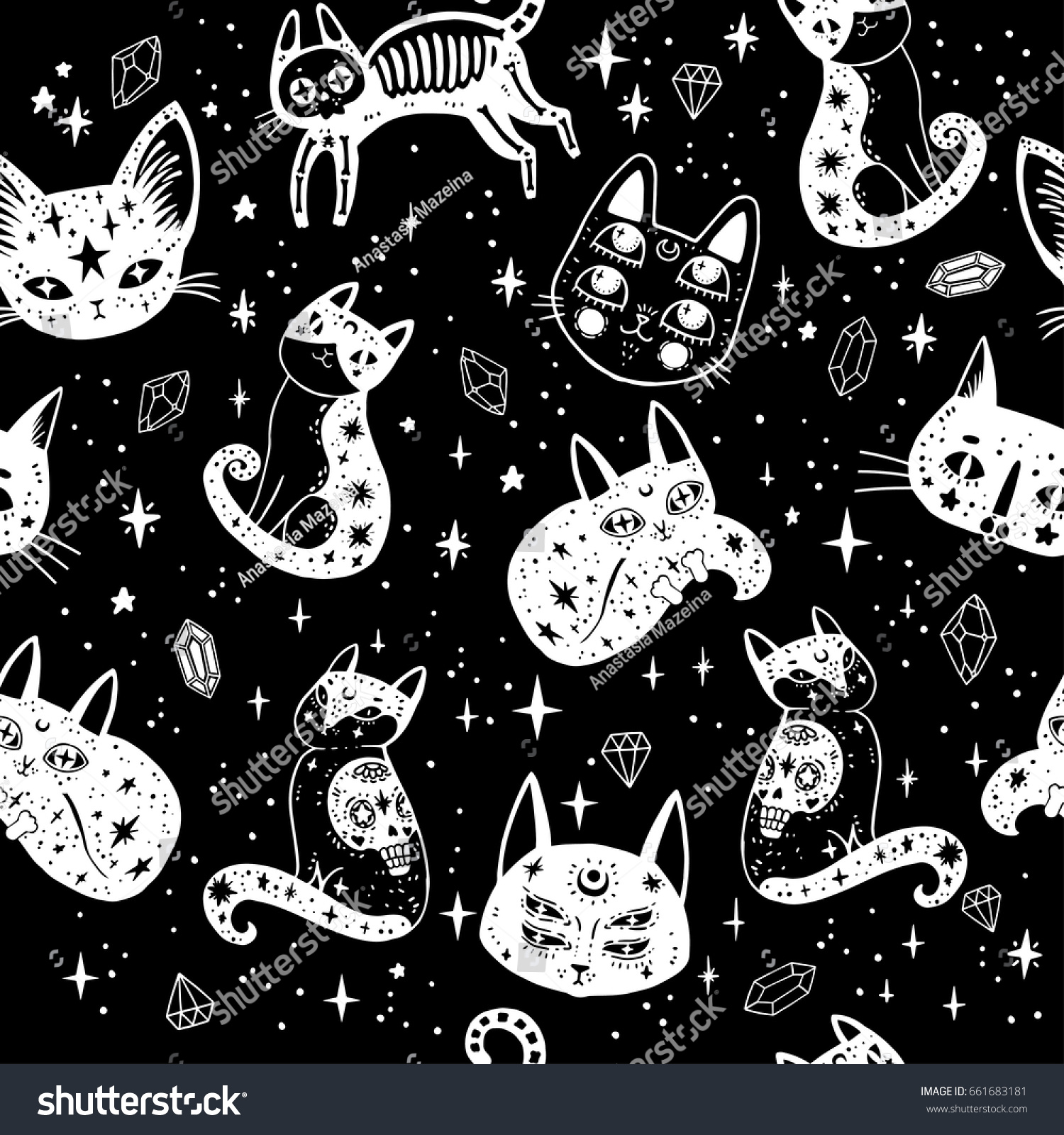 Witchs Cat Seamless Pattern Vector Illustration Stock Vector (Royalty ...