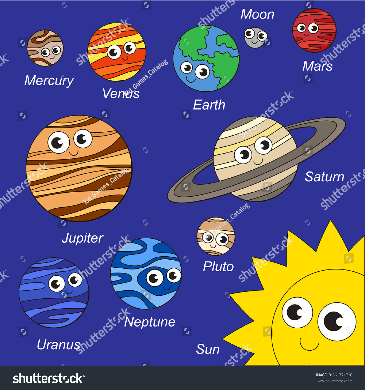 Planetary System Elements Set Collection Coloring Stock Vector (Royalty ...