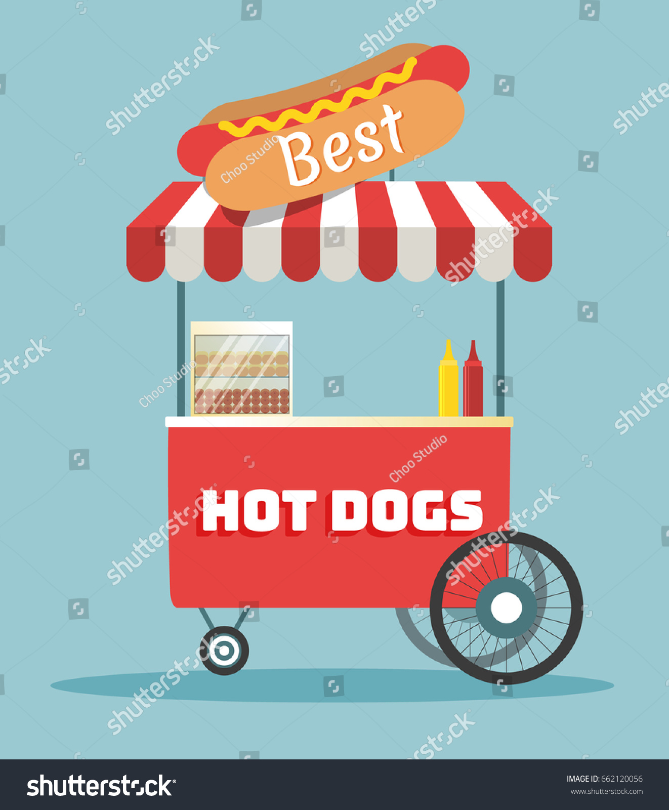 Street Food Vending Cart Hot Dogs Stock Vector (Royalty Free) 662120056 ...