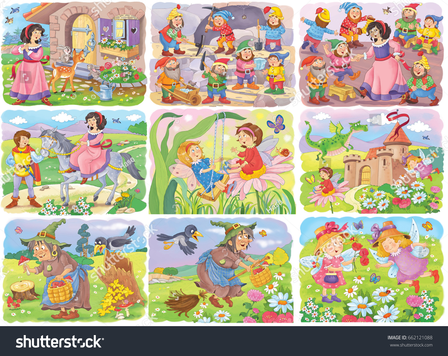 Set Fairy Tale Illustrations Coloring Book Stock Illustration 662121088 ...