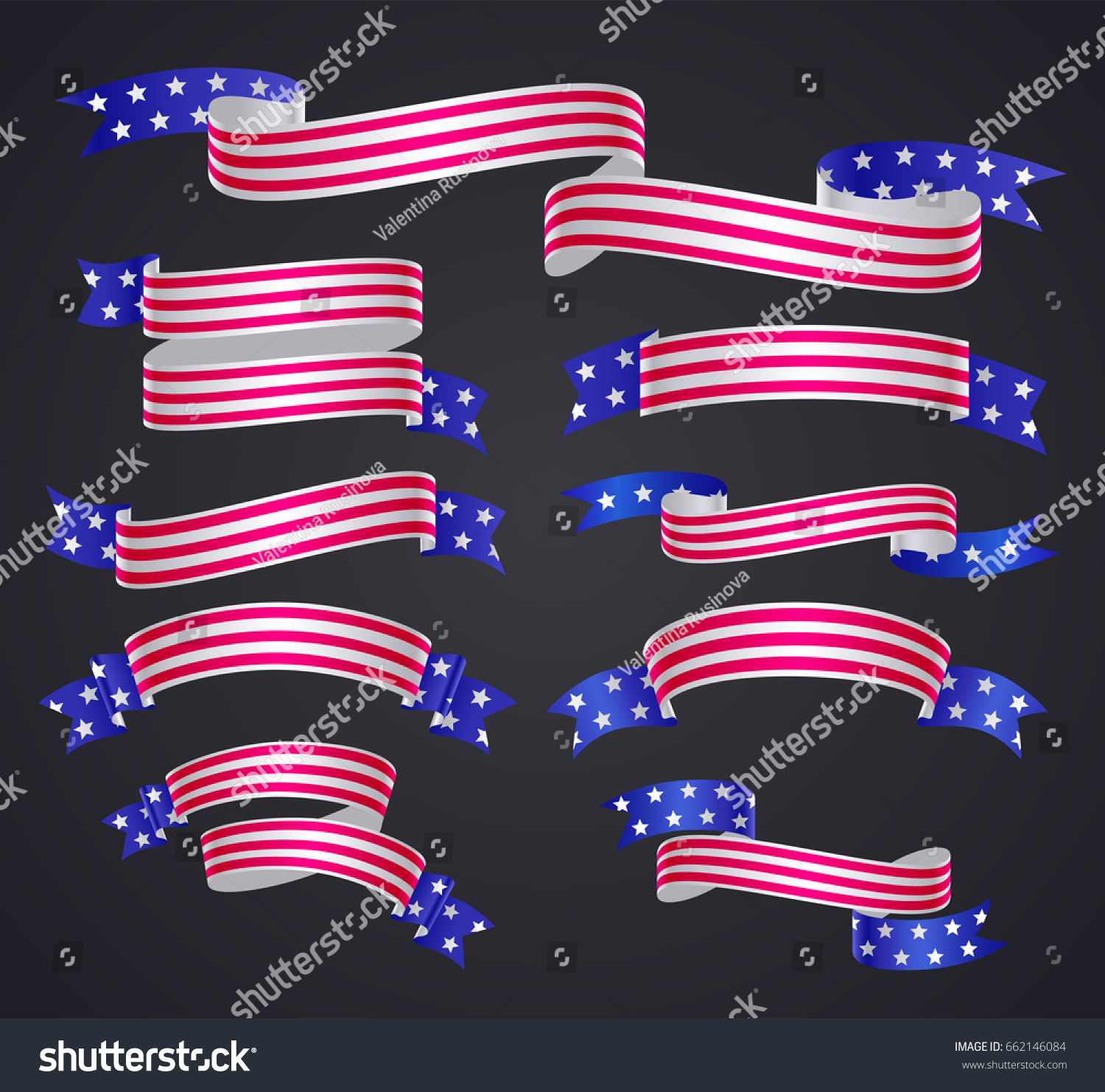 Set American Flag Curved Ribbon Banner Stock Vector (Royalty Free ...