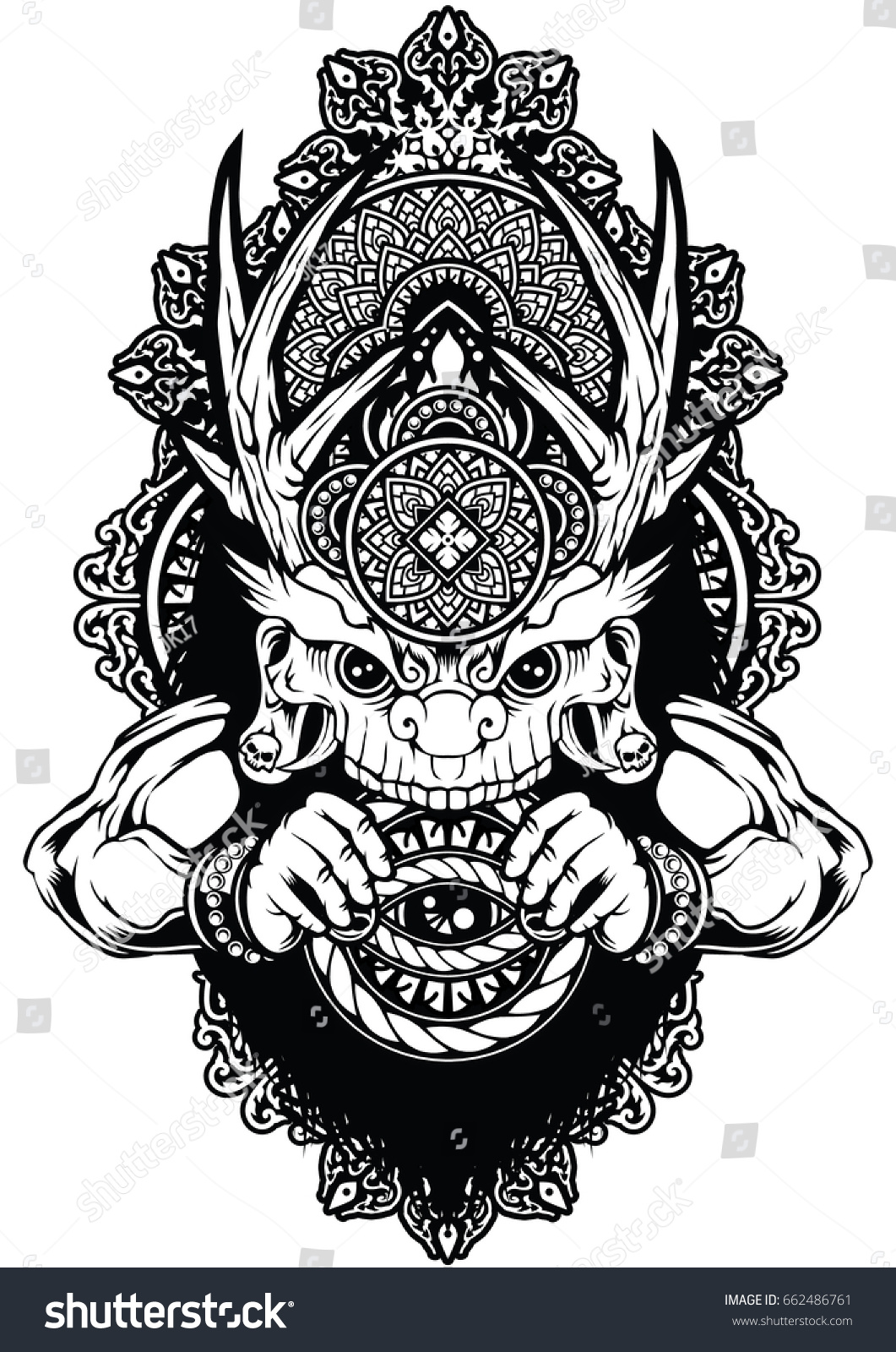 Skull Horns Tattoo Bone Art Stock Vector (Royalty Free) 662486761 ...