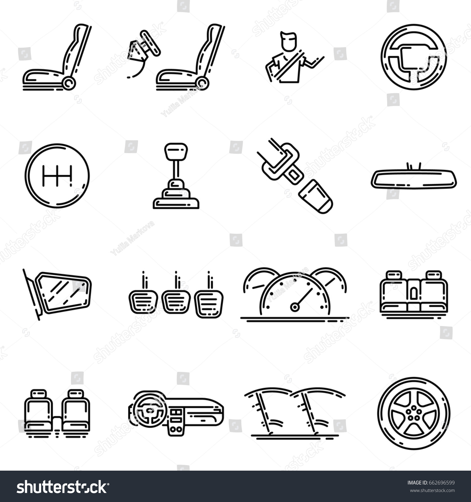 Set Car Interior Details Outline Icon Stock Illustration 662696599 ...