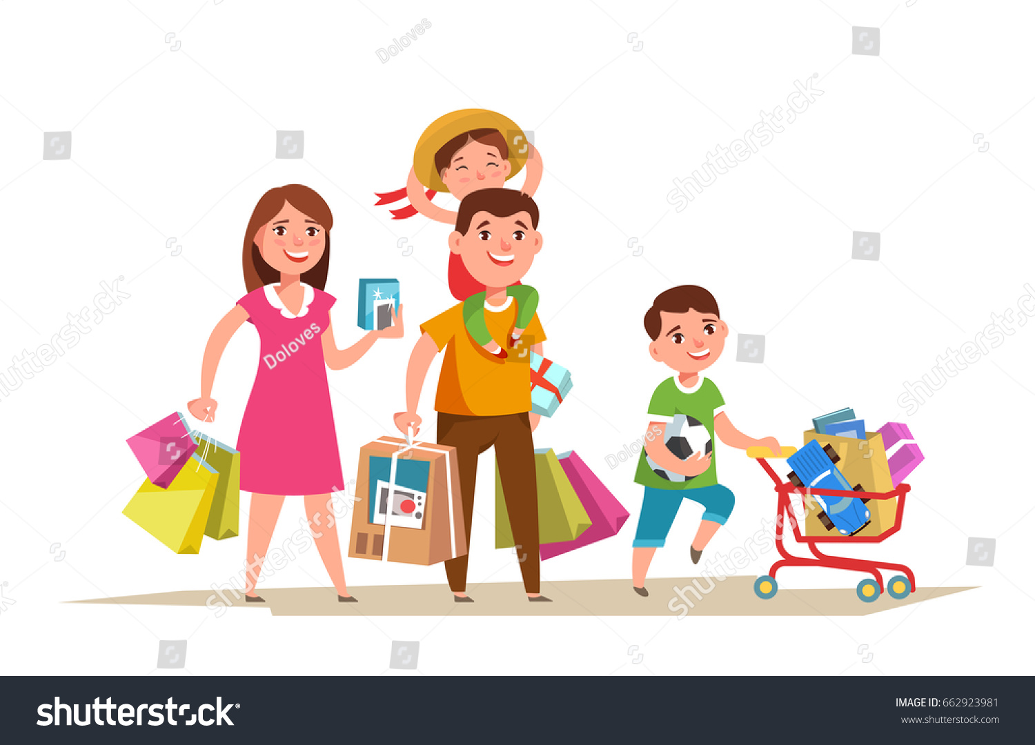 Семья с покупками мультяшная