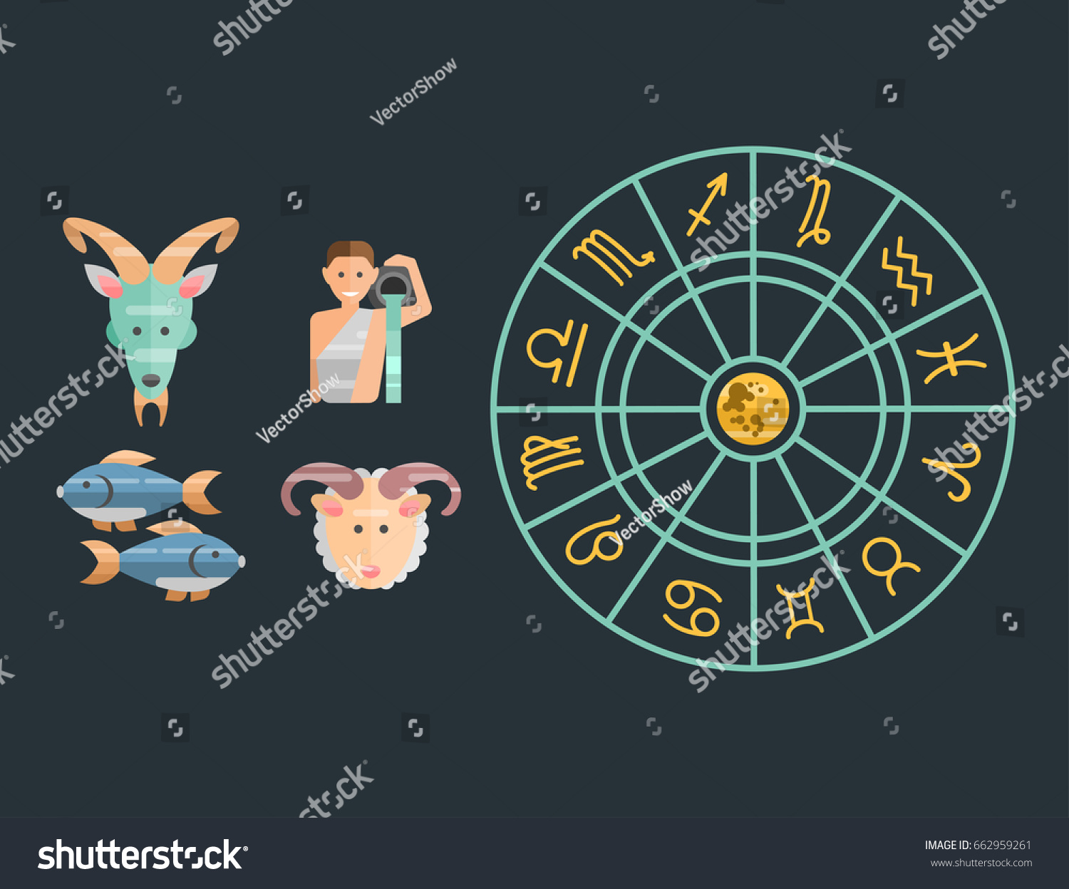 Zodiac Signs Flat Set Horoscope Symbols Vector De Stock Libre De