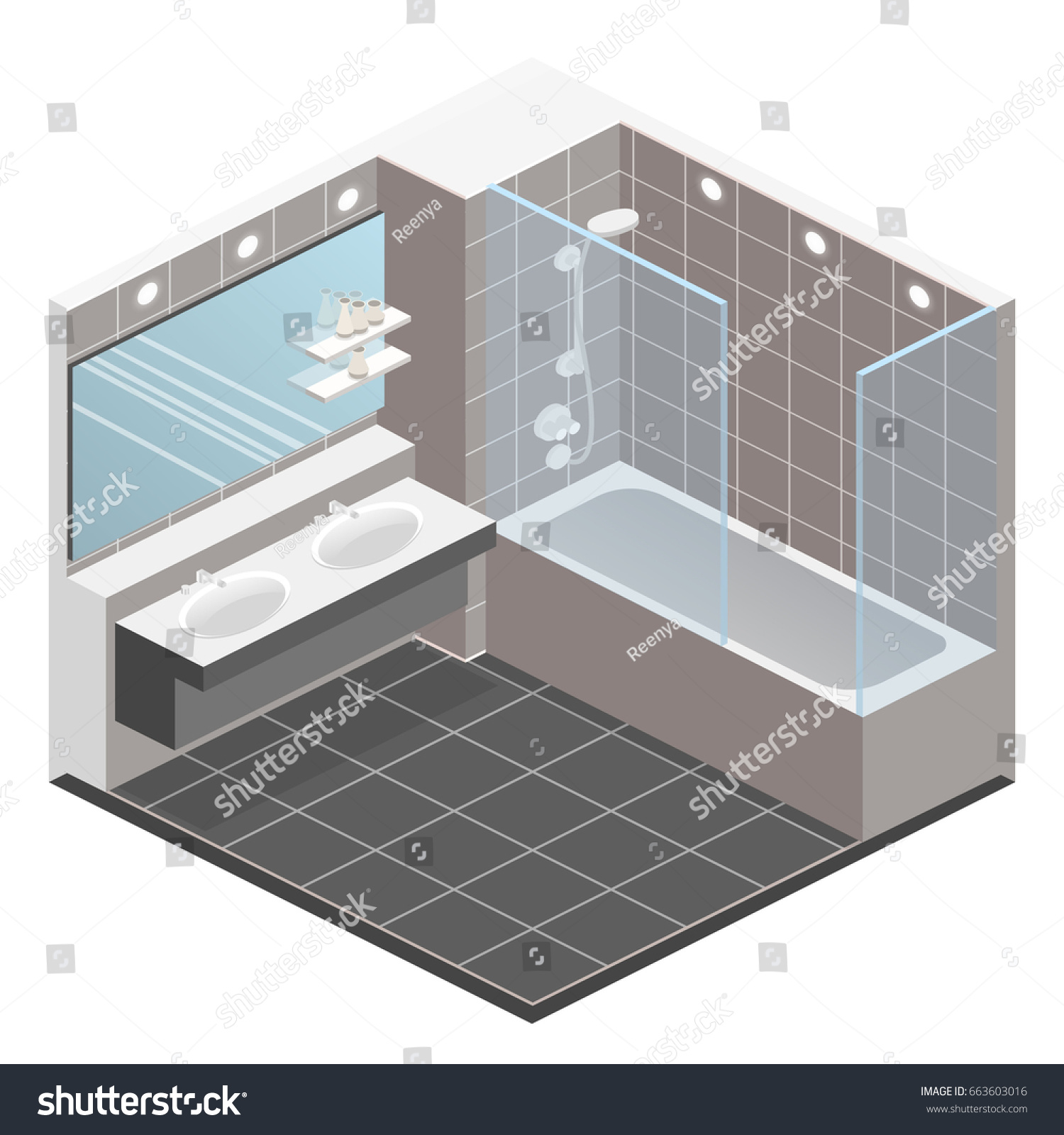 Isometric Flat 3d Concept Interior Bathroom Stock Illustration ...