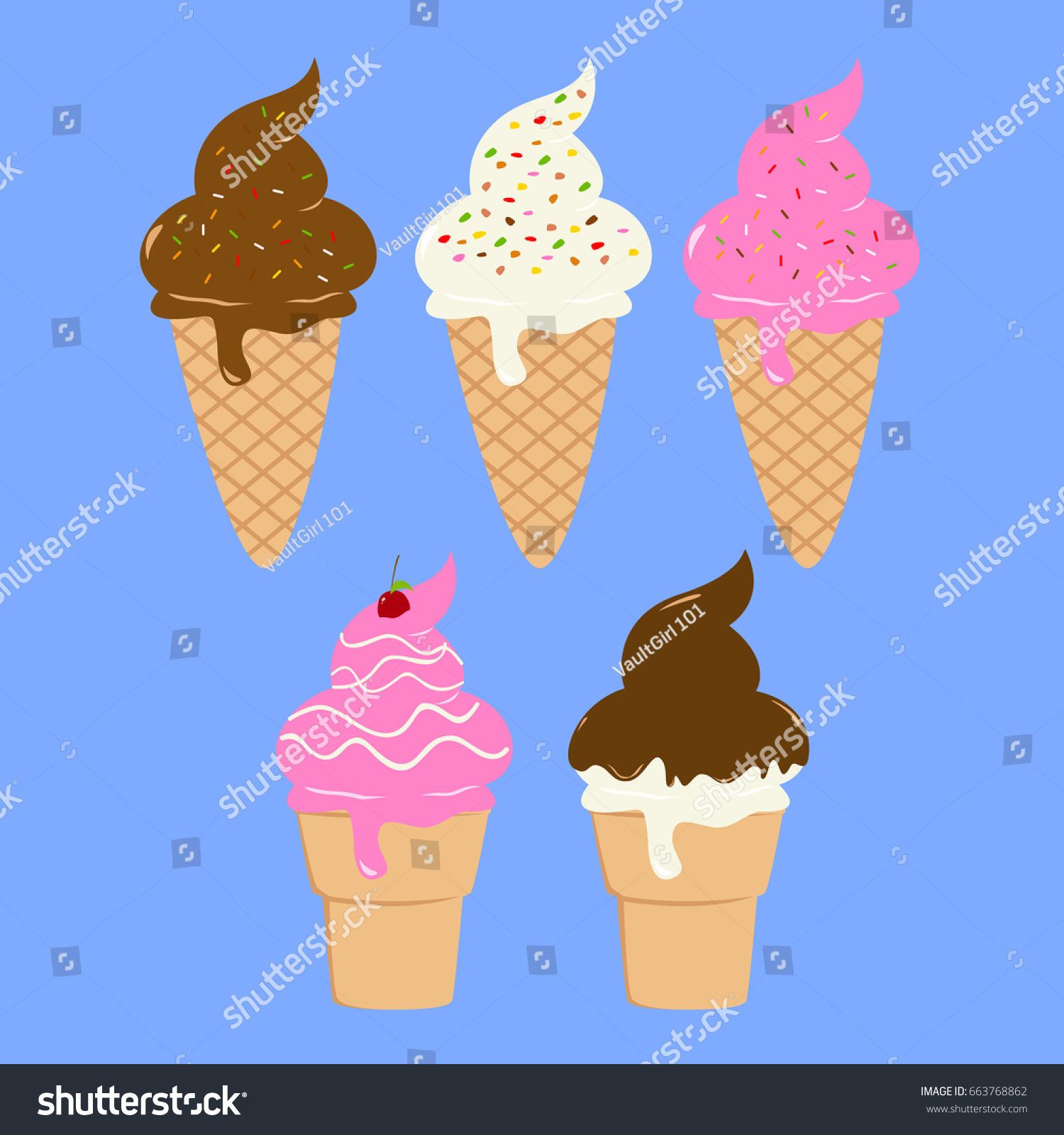 Ice Cream Cone Vector Set Vanilla Stock Vector Royalty Free 663768862 Shutterstock 