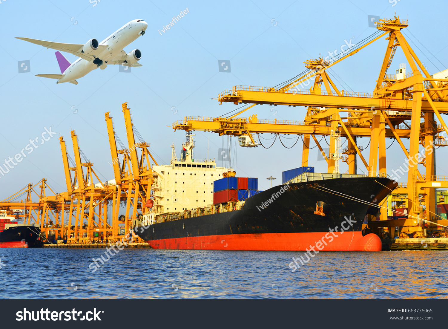 Container Truck Ship Port Freight Cargo Stock Photo 563249545