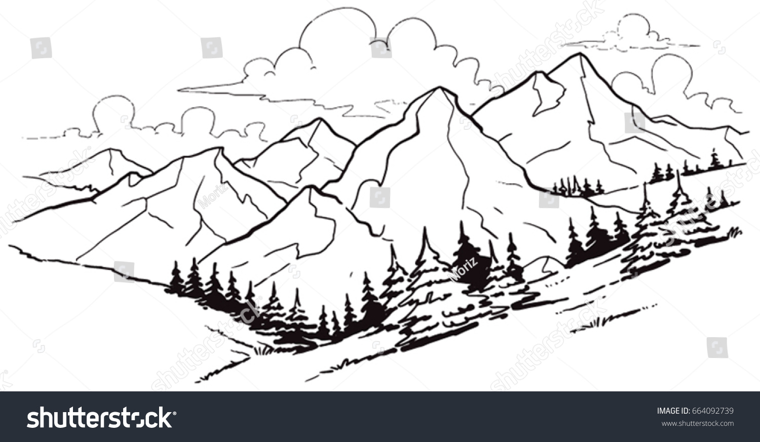 Black White Sketches Mountain Stock Vector (Royalty Free) 664092739 ...