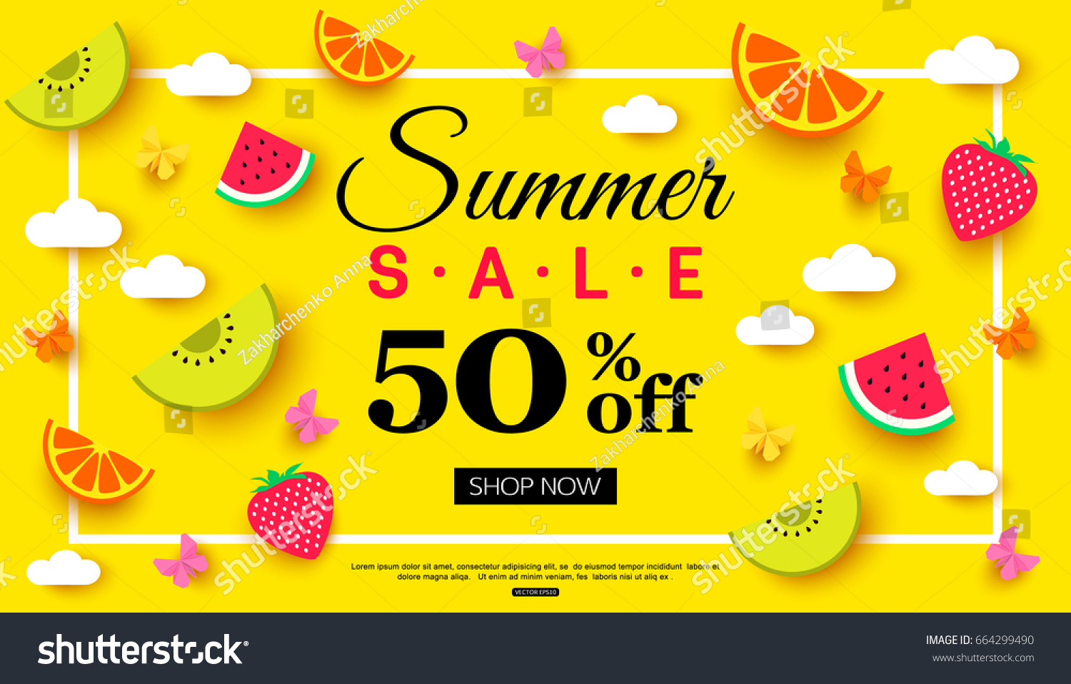 Summer Sale Banner Pieces Ripe Fruit Stock Vector (Royalty Free ...