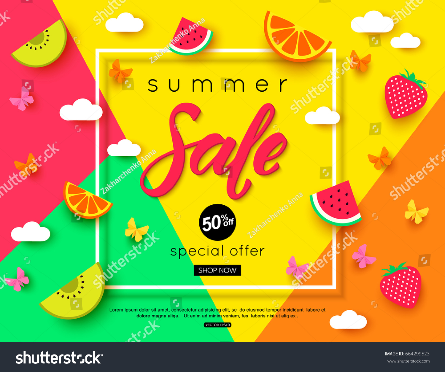 Summer Sale Banner Pieces Ripe Fruit Stock Vector (Royalty Free ...