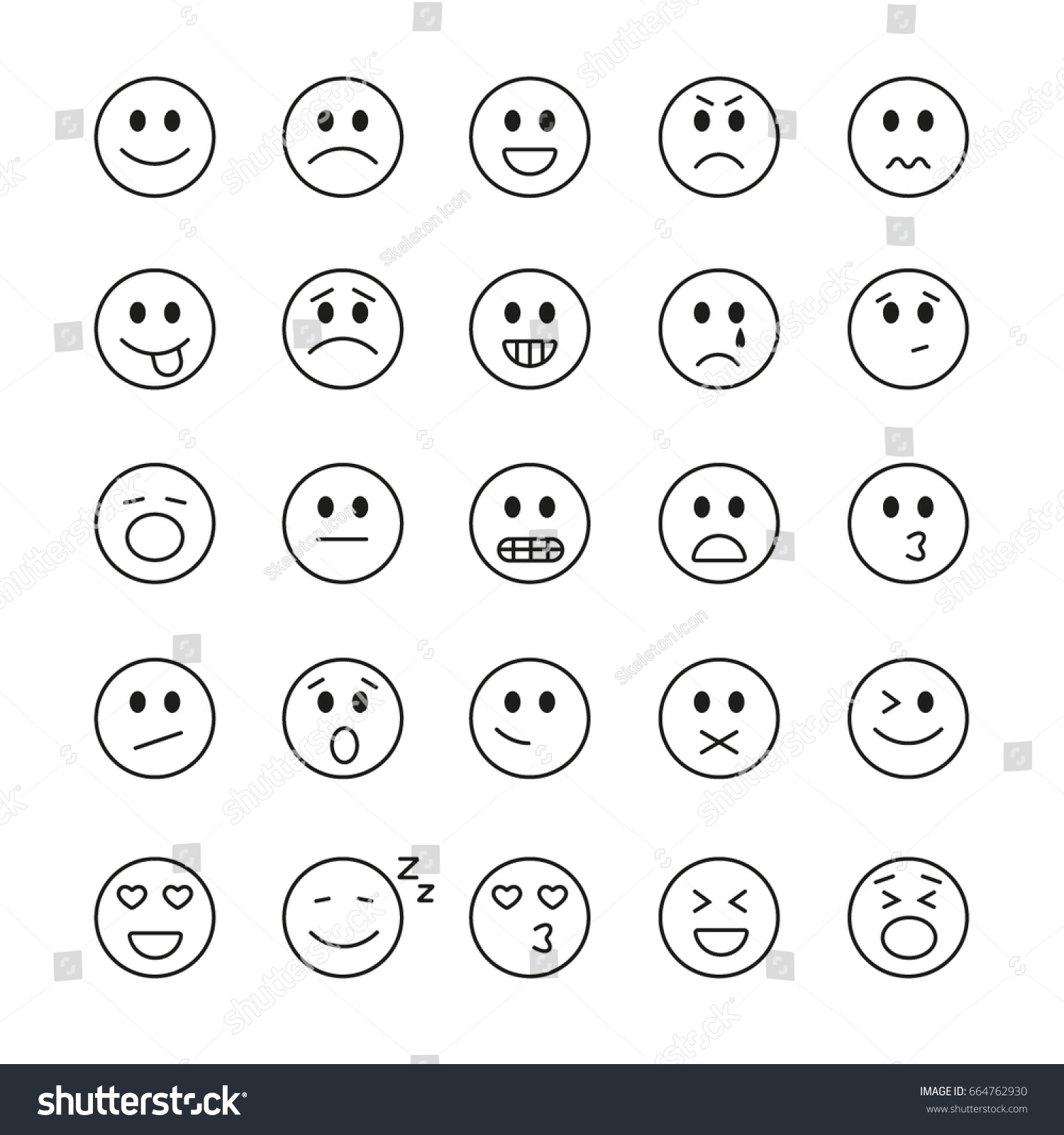 Emoji Icons Thin Monochrome Icon Set Stock Vector (Royalty Free ...