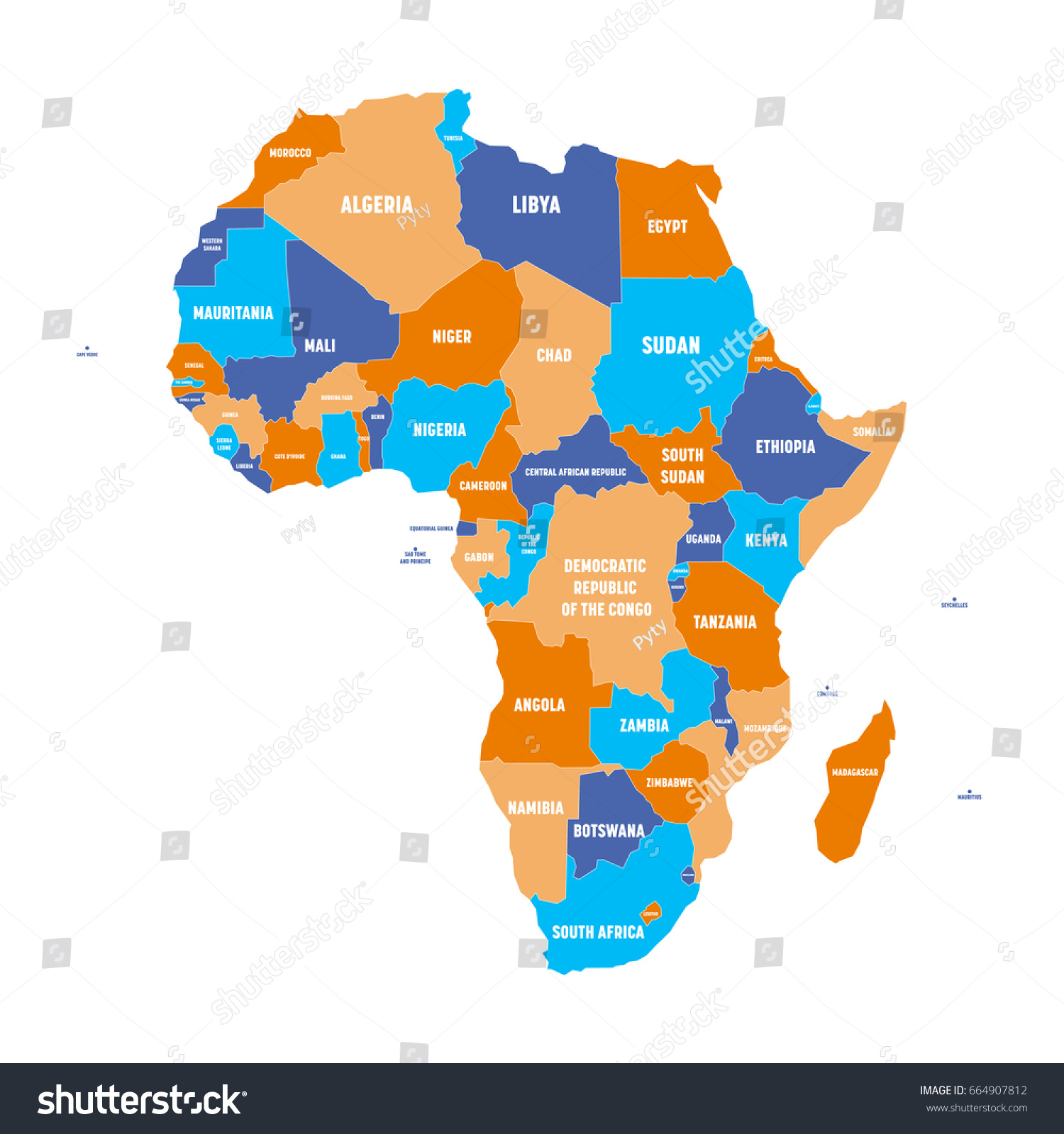 Multicolored Political Map Africa Continent National Stock Vector ...