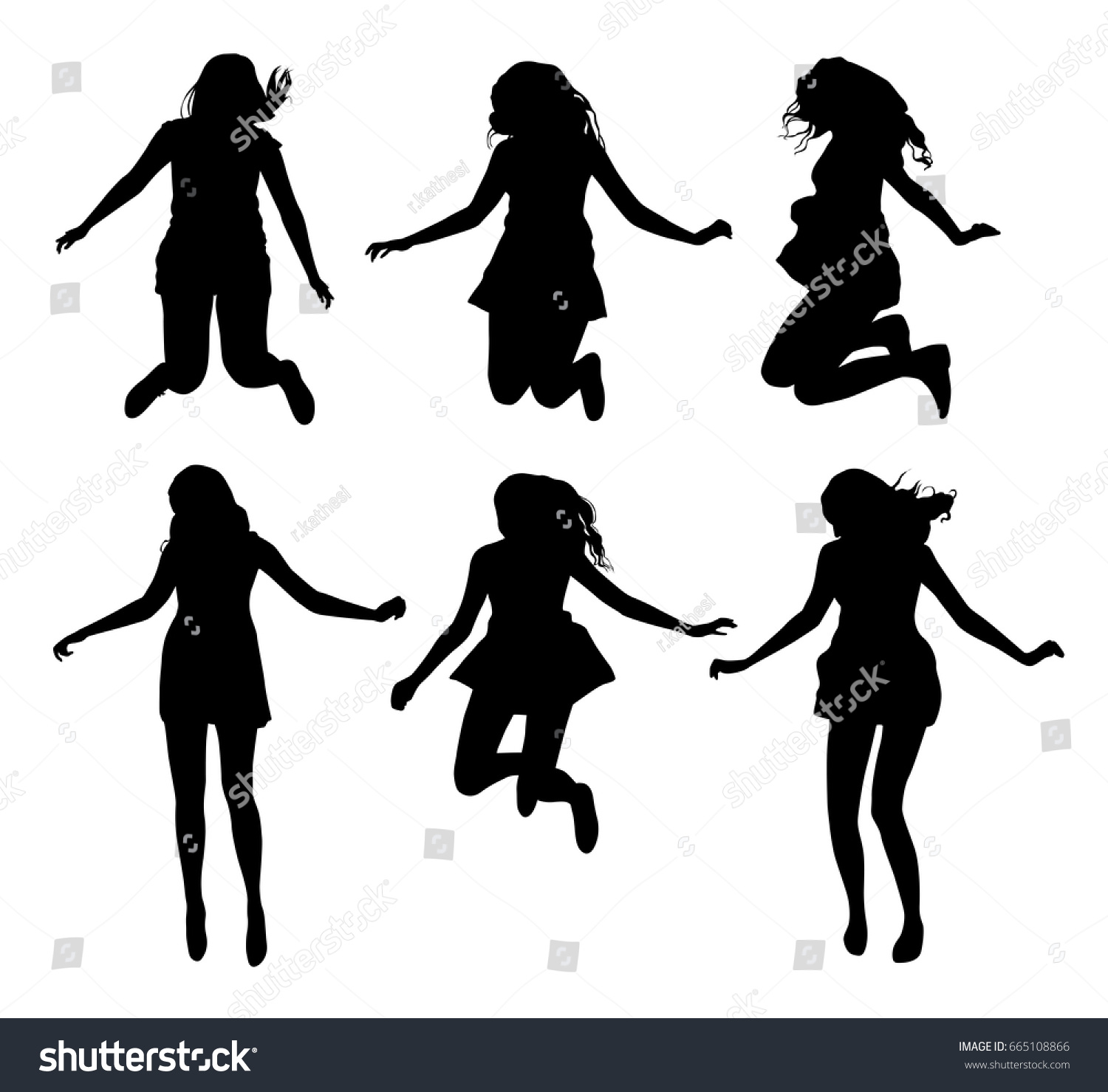 Set Black Vector Jumping Girl Silhouettes Stock Vector (royalty Free 