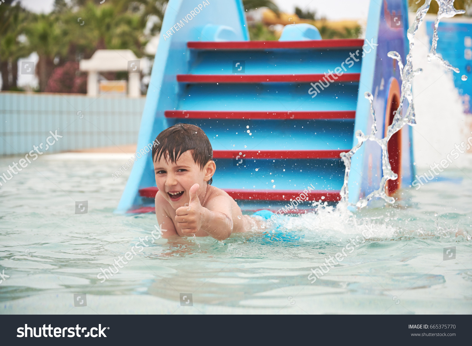 Boy Showing Thumb Waterpark Pool Stock Photo 665375770 | Shutterstock