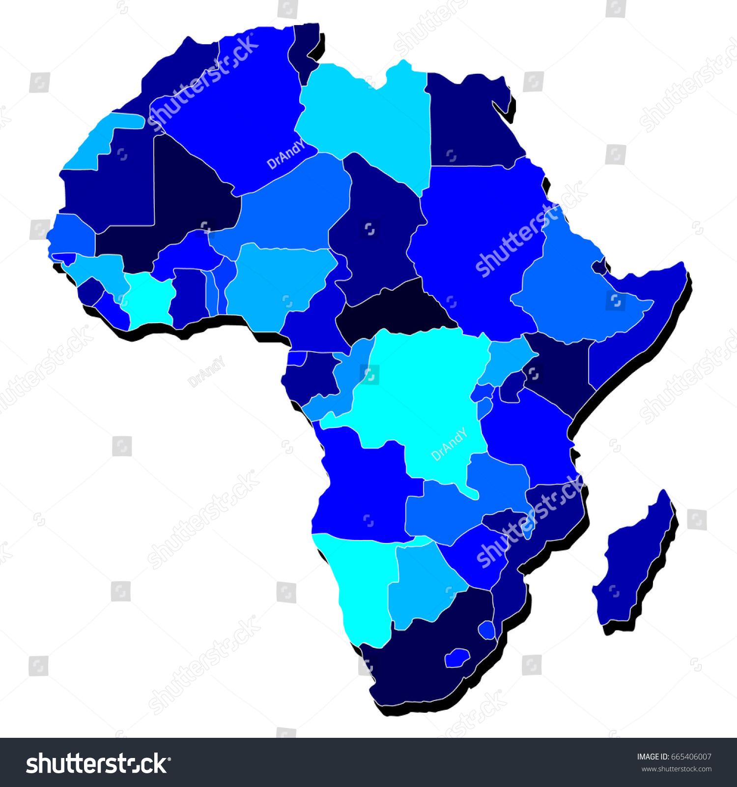 Detailed Digital Africa Map Shades Blue Stock Vector Royalty Free 665406007 Shutterstock 0536