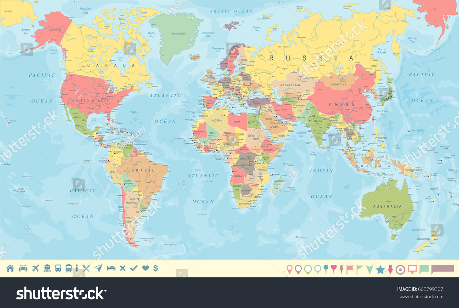 Vintage World Map Markers Detailed Vector Stock Vector (Royalty Free ...