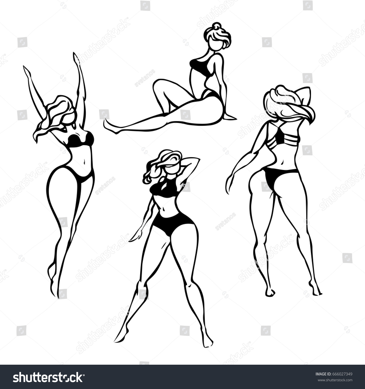 Vektor Stok Women Swimsuits Underwear Silhouette Model Tanpa Royalti Shutterstock