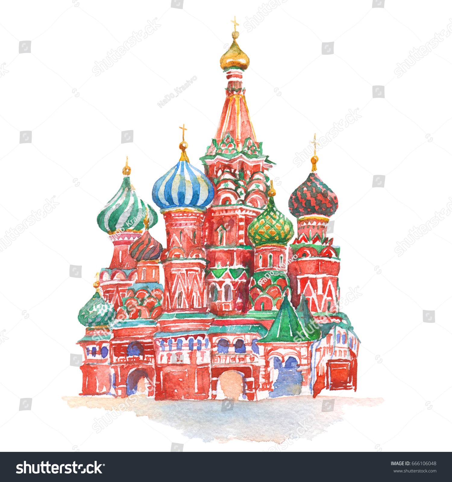 Храм Василия Блаженного Москва акварель