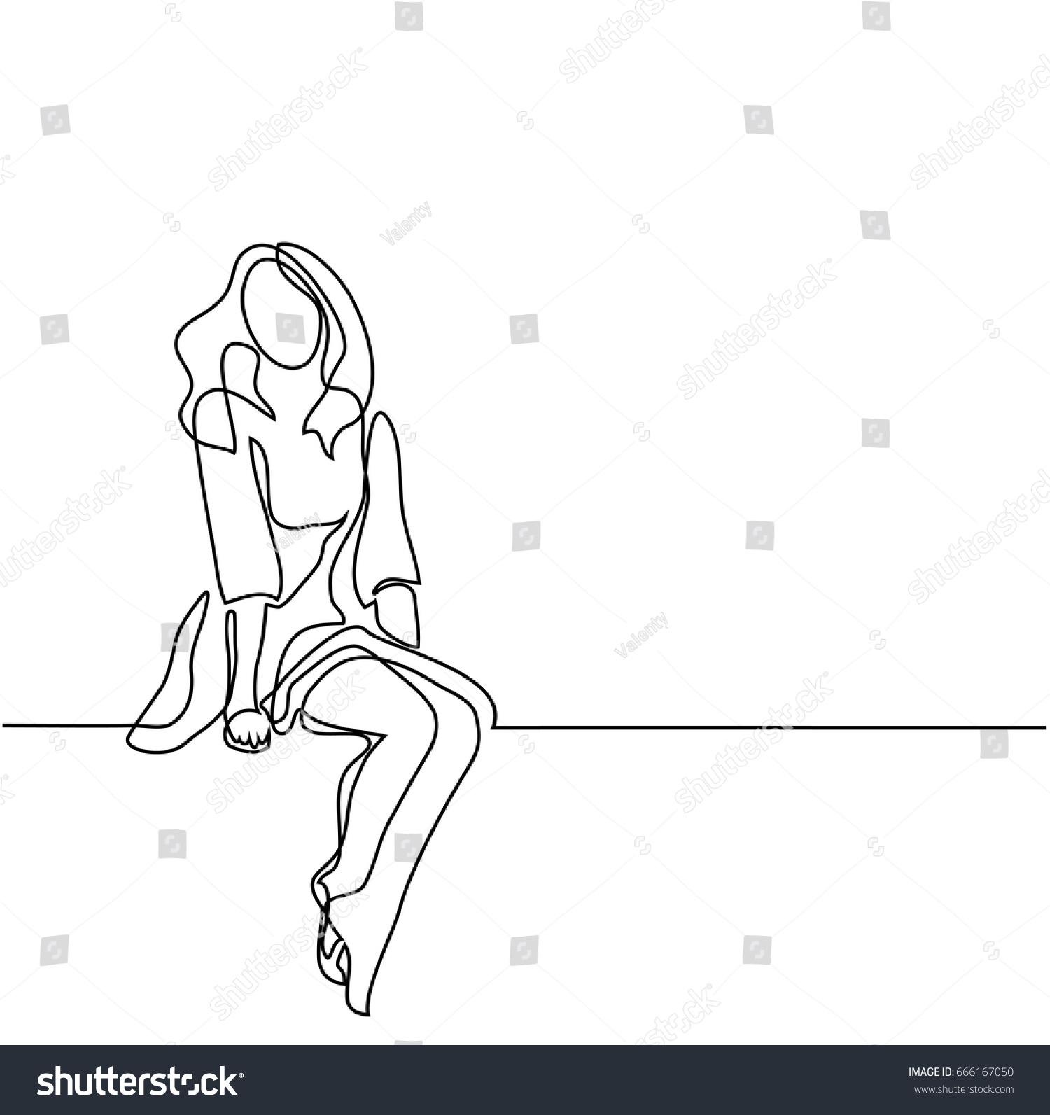 Young Woman Dress Sitting Continuous Line Stock Vector (Royalty Free ...