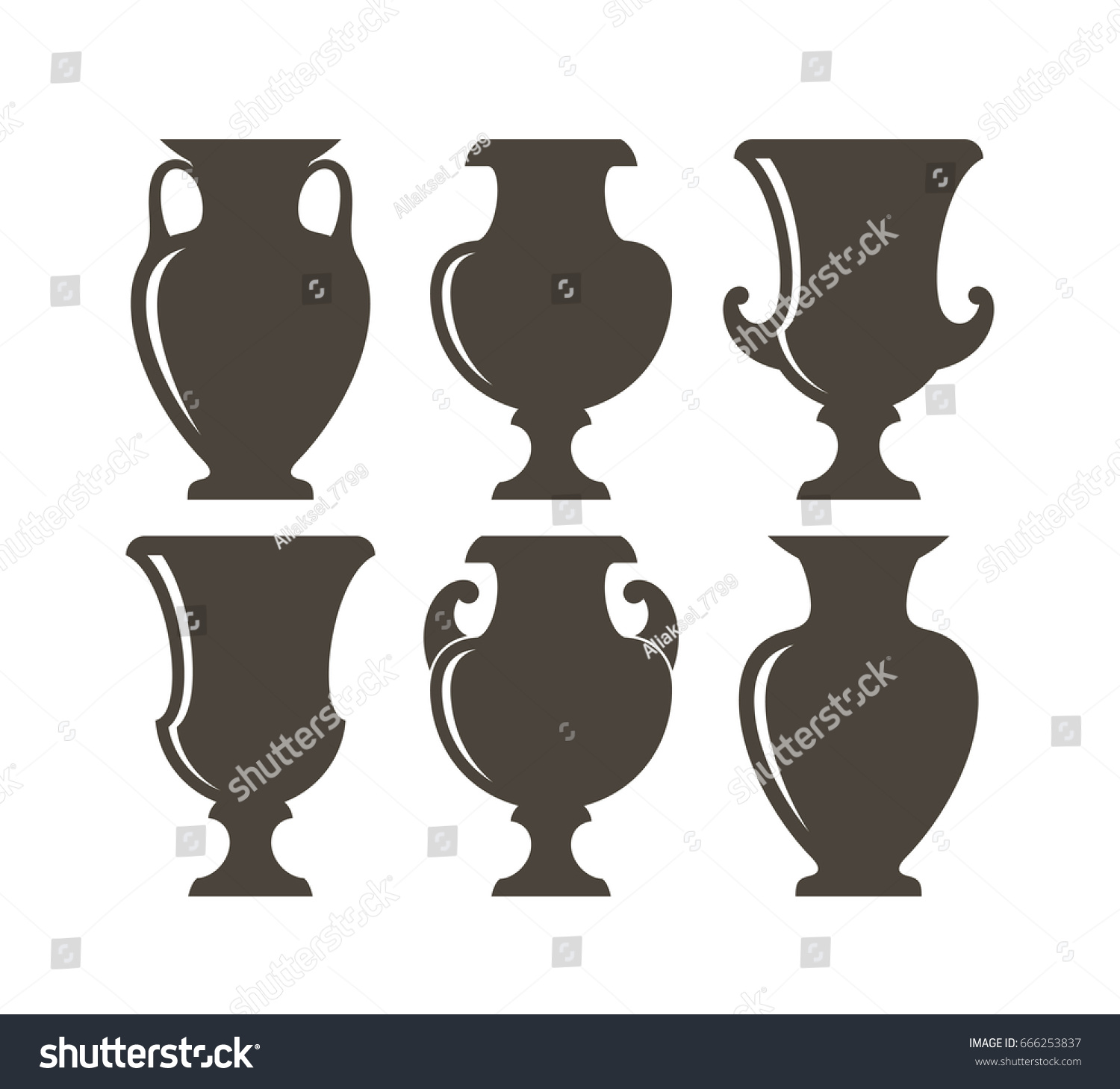 Isolated Vases On White Background Ancient Stock Vector Royalty Free 666253837 Shutterstock 