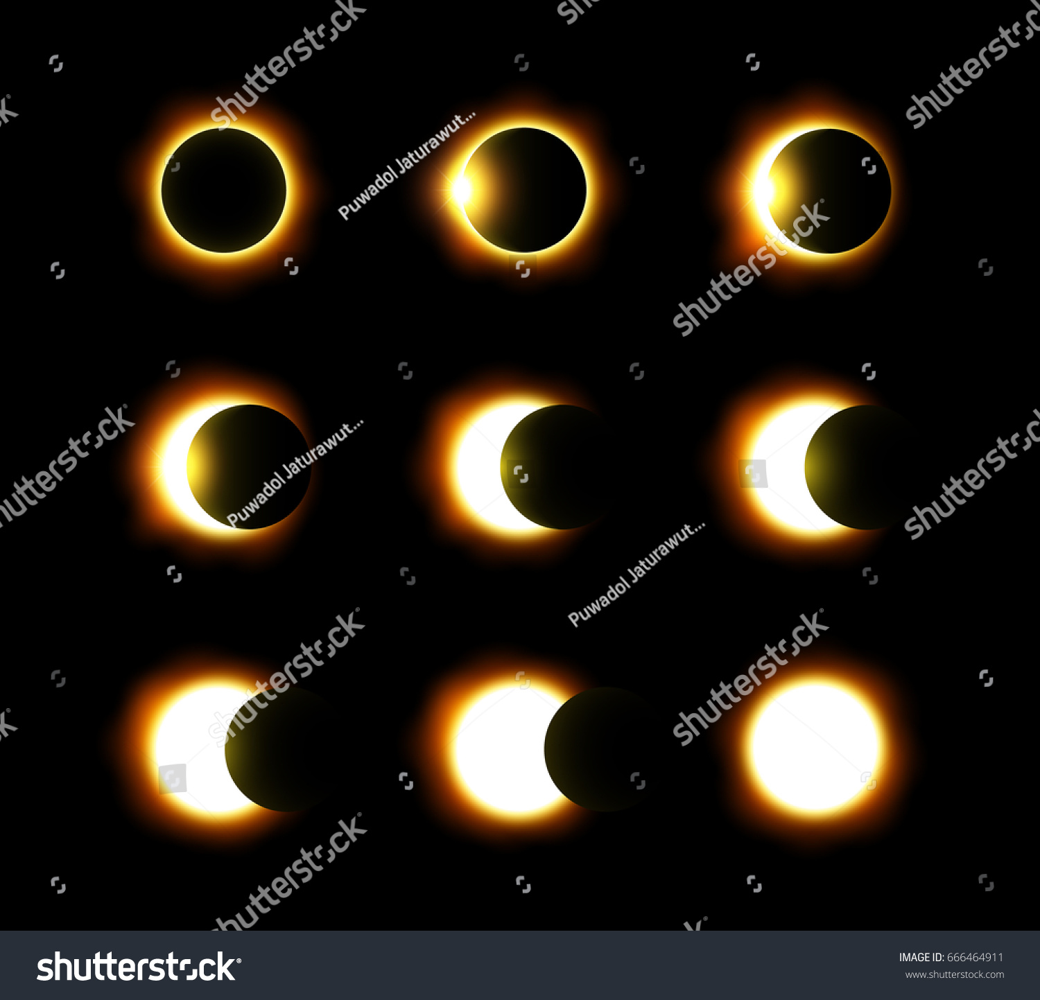 Different Phases Solar Lunar Eclipse Vector Stock Vector (Royalty Free ...