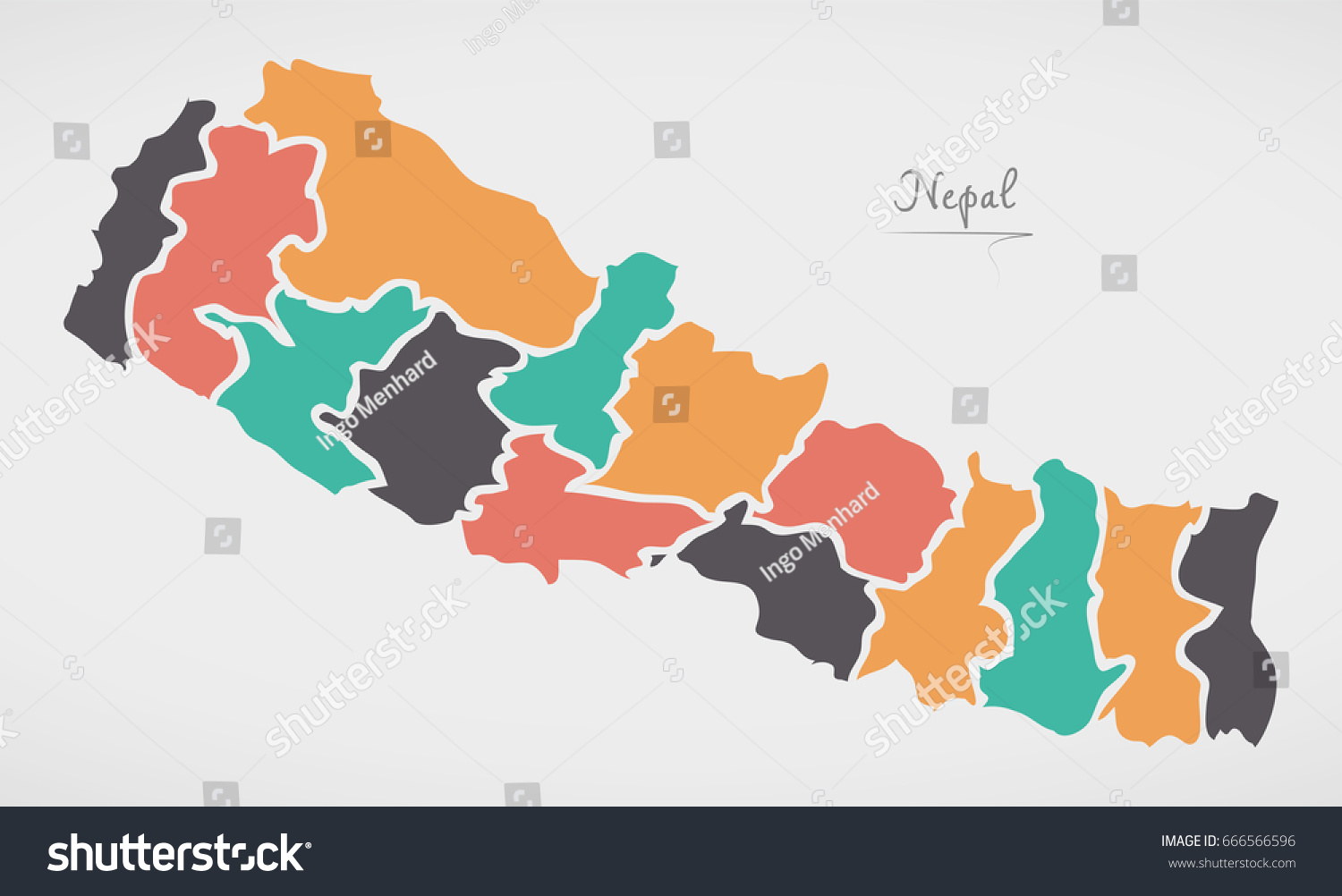 Nepal Map States Modern Round Shapes Stock Vector (Royalty Free ...