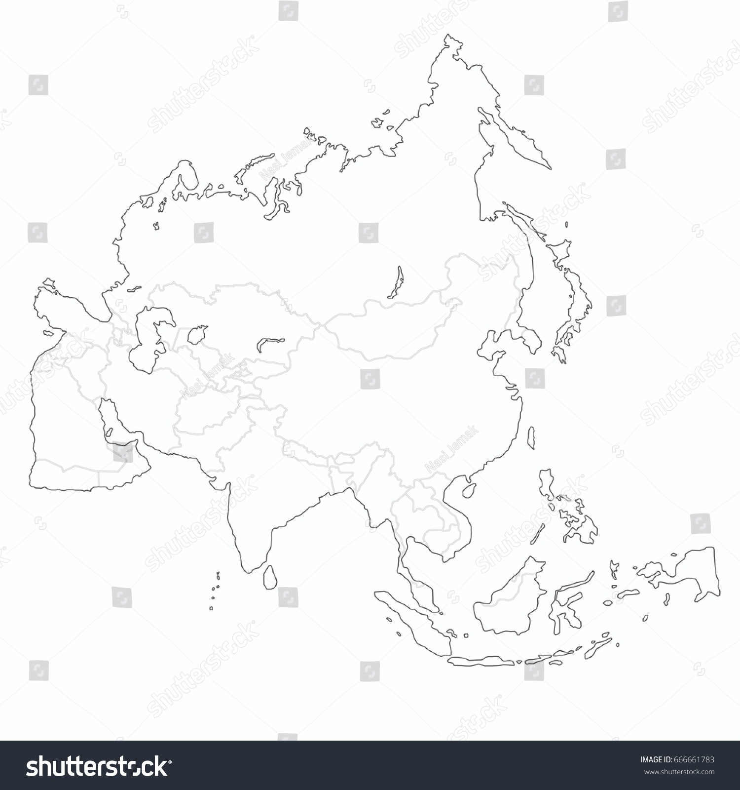 Best Asia Outline World Map Stock Vector (Royalty Free) 666661783 ...