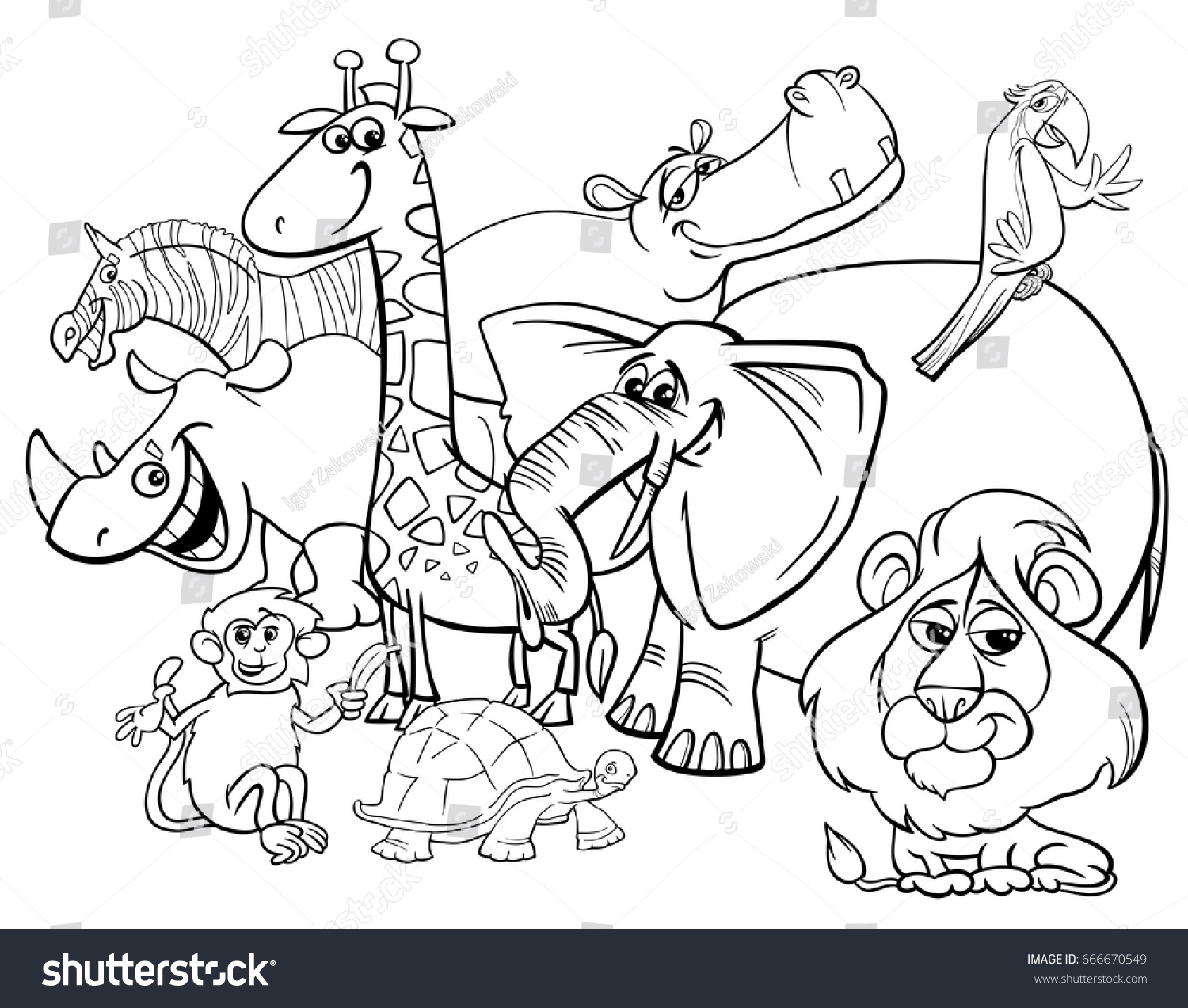 Black White Cartoon Vector Illustration Safari Stock Vector (Royalty ...