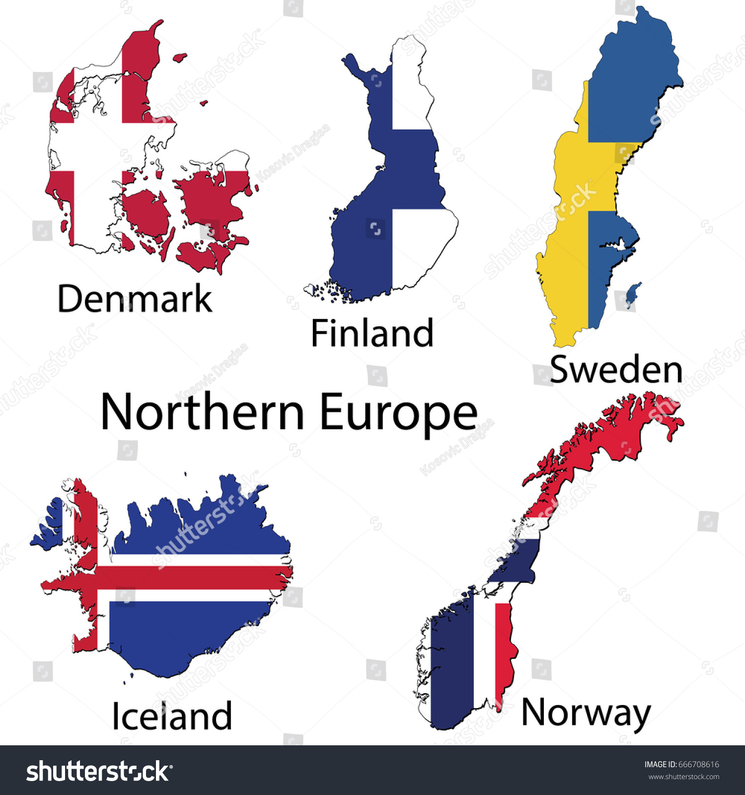 Maps Countries Northern European Region Flags Stock Vector (Royalty ...