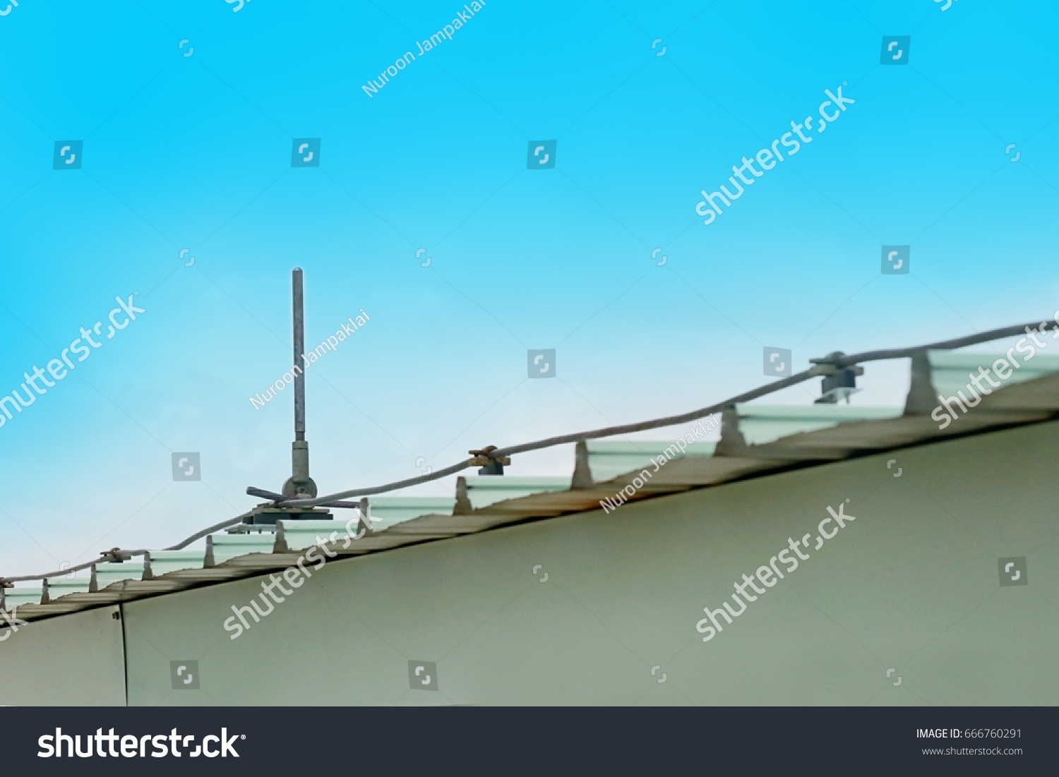 Lightning Rod On Rooflightning Conductor System Stock Photo 666760291   Stock Photo Lightning Rod On The Roof Lightning Conductor System 666760291 