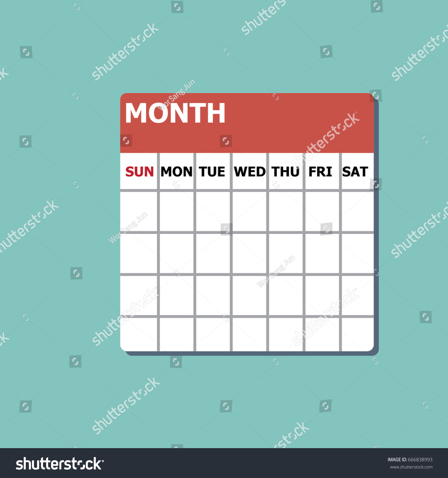 One Month Calendarvector Stock Vector (Royalty Free) 666838993 ...