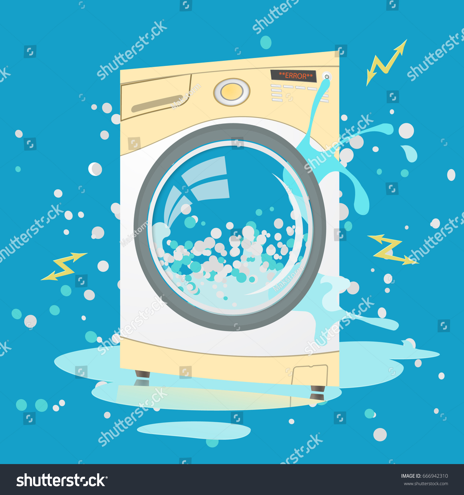 Vector Colorful Flat Illustration Broken Washing Stock Vector Royalty Free 666942310