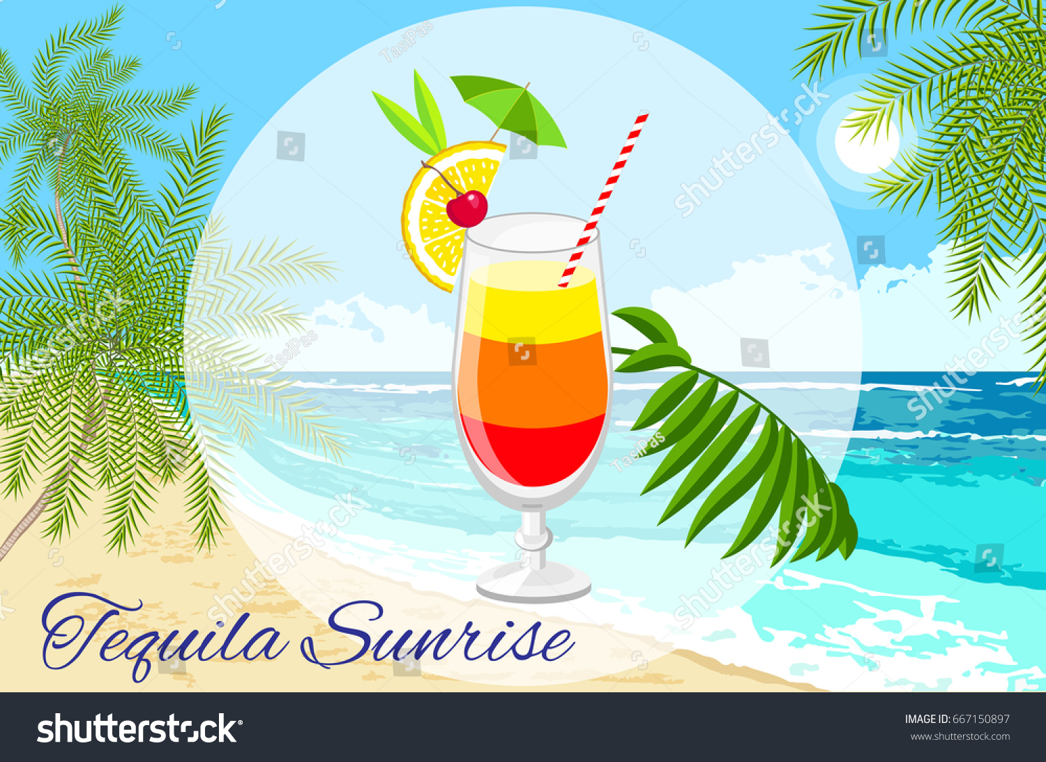 Tequila Sunrise Cocktail Vector Cartoon Style Vector De Stock Libre De Regal As