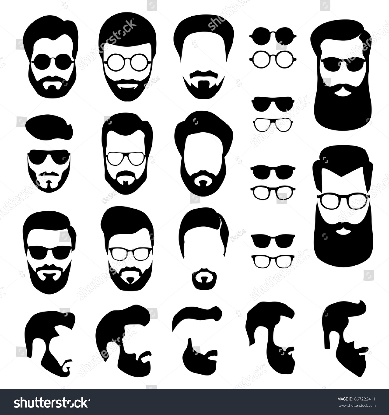 Set Mens Faces Different Haircuts Mustaches Stock Vector Royalty Free 667222411 Shutterstock 4197