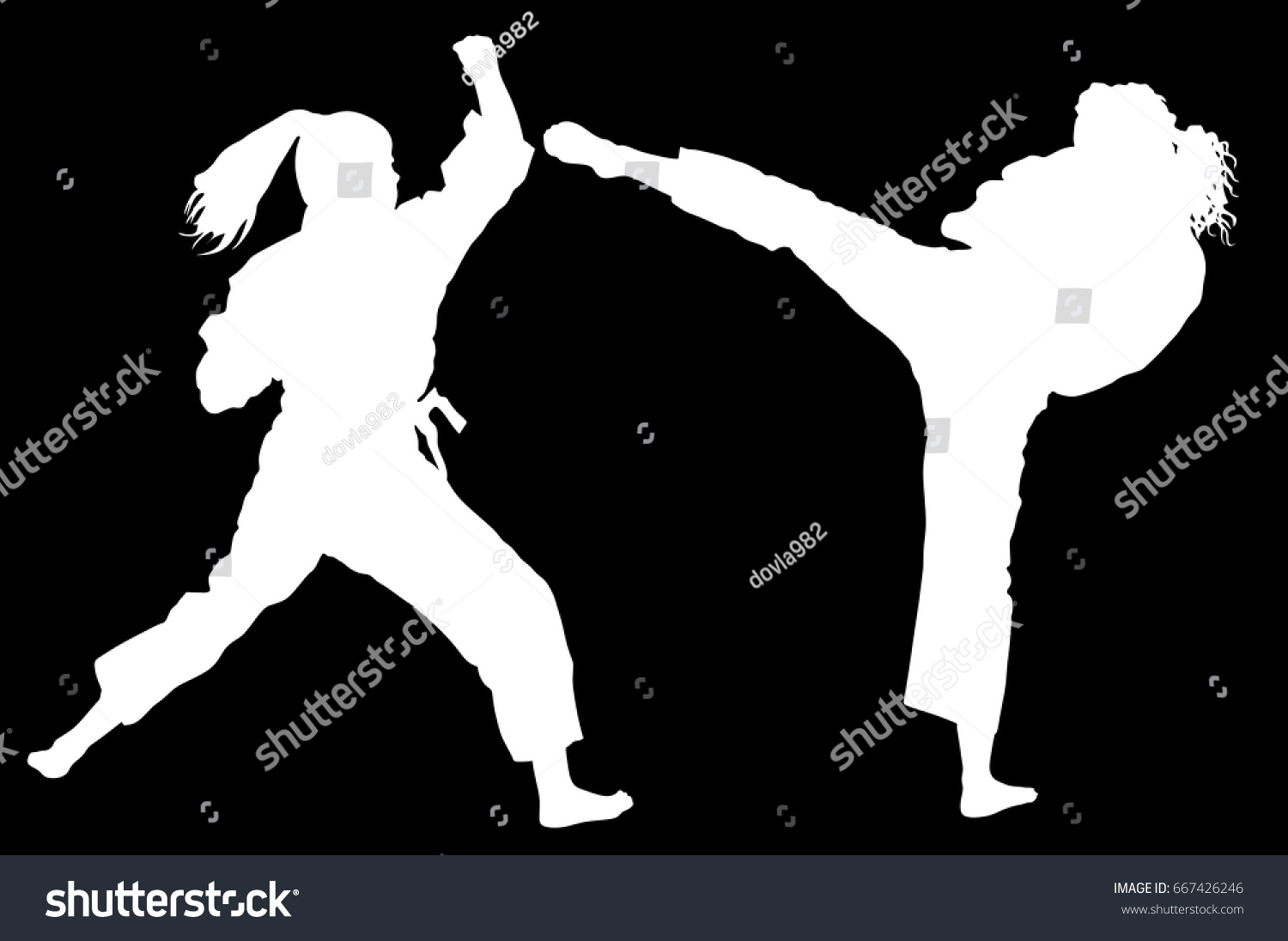 Karate Woman Fighters Kimono Vector Silhouette Stock Vector Royalty