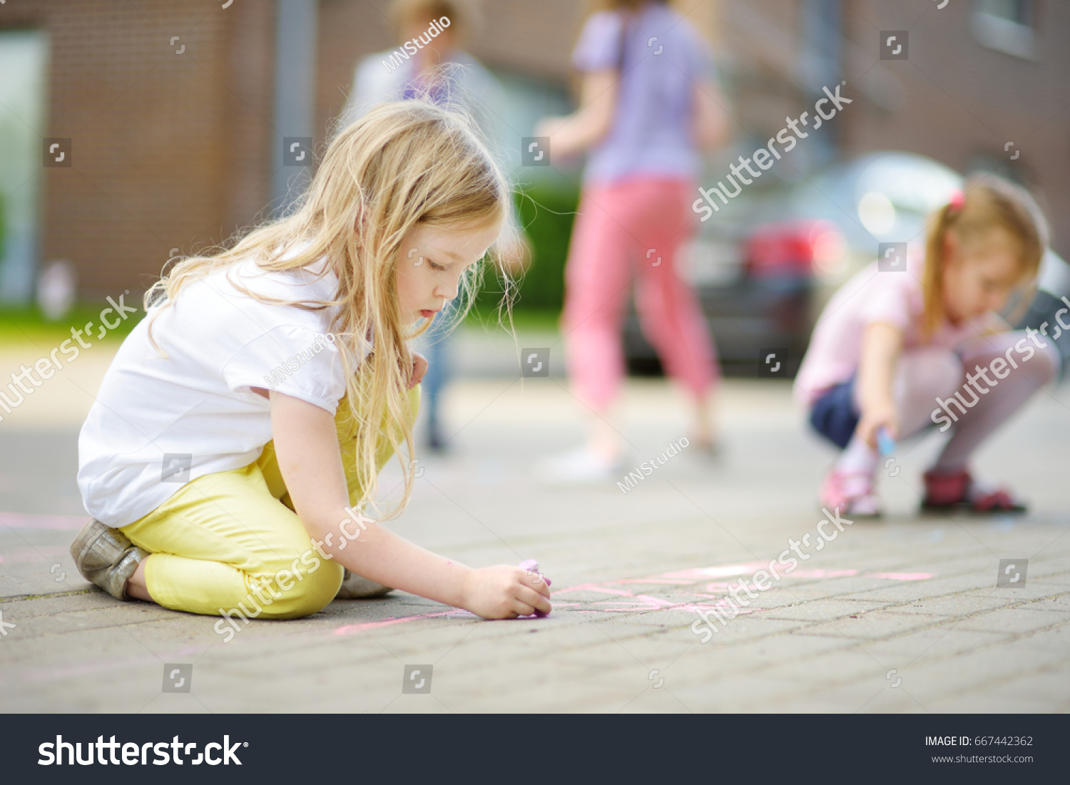 Little player. Playing girl. Kids girl Chalk. Lil School. Crying Preschool girl.